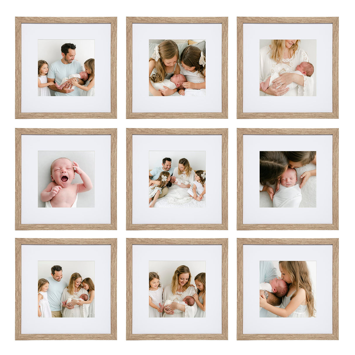 SHEFFIELD HOME 9 Piece Gallery Wall Frame Set, 12x12 in. Matted to 8x8 in. (Light Natural) SHEFFIELD HOME
