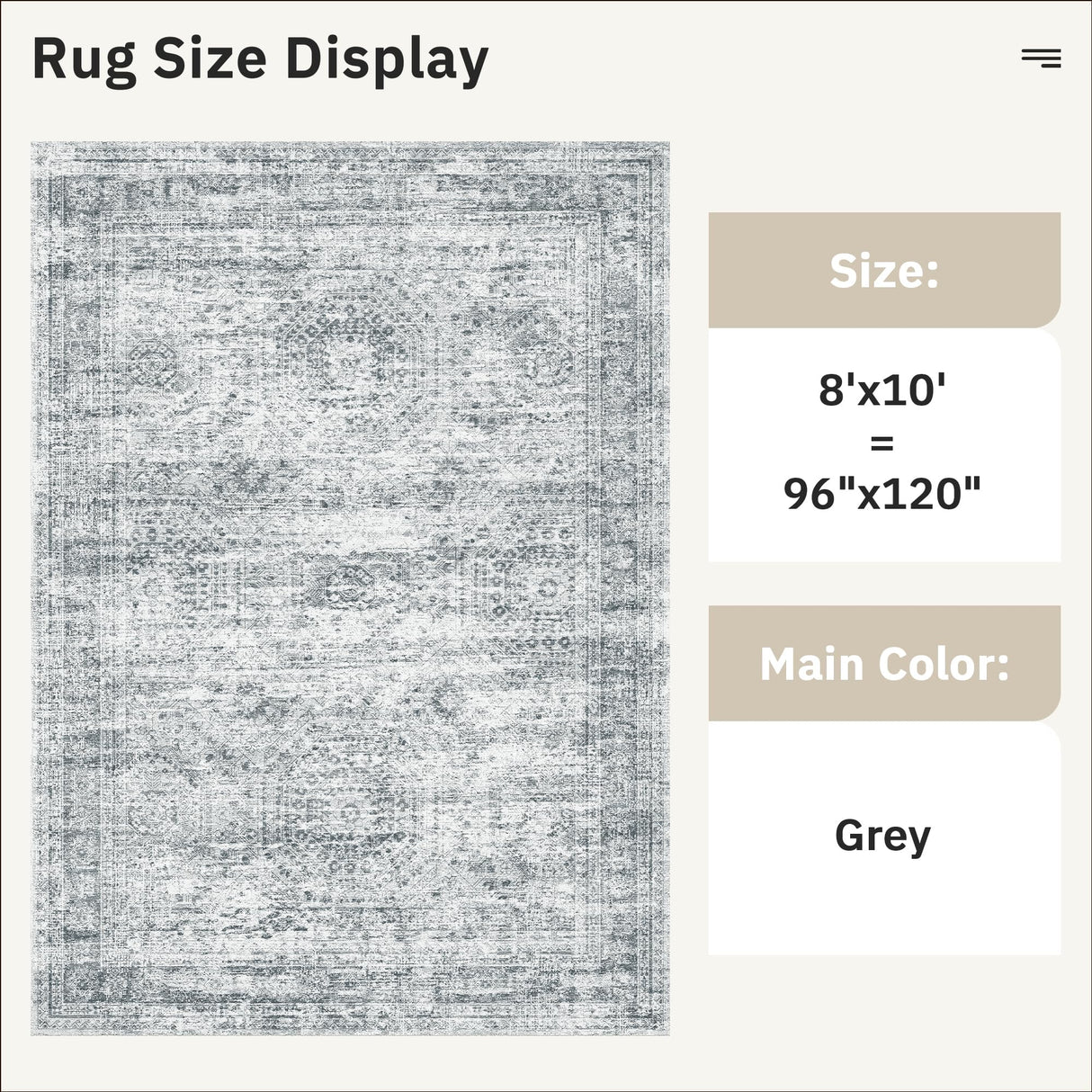 Soalmost Washable Area Rug 8x10, Large Soft Rugs for Living Room Farmhouse Vintage Gray Area Rugs for Bedroom Dining Room Non-Slip Stain Resistant Under Table Rug Grey Soalmost