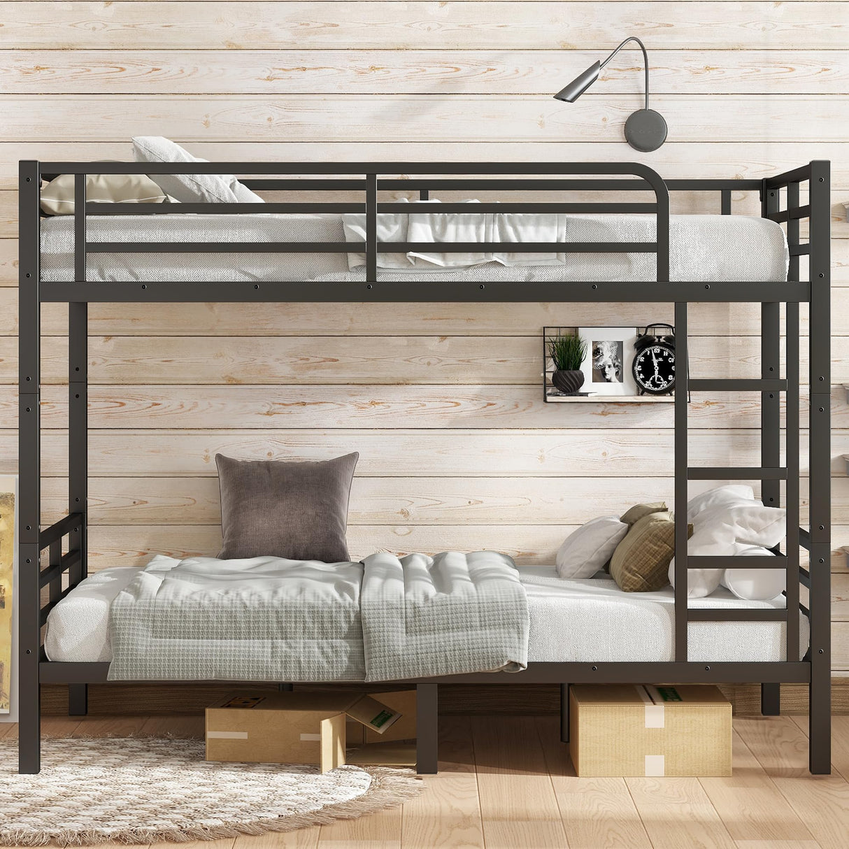 Bellemave Twin XL Over Twin XL Bunk Bed with Headboard and Build in Ladder, Heavy Duty Bunk Beds with Full Length Guardrail, Convertible Bunk Bed for Adults, Teens, Easy Assemble Bunk Beds, Black Bellemave