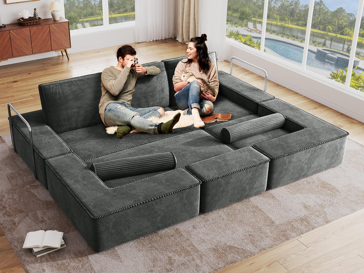 YITAHOME Convertible Cloud Sectional Couch, Comfy Corduroy Sectional Sofa with Deep Seat & High Pillows, Modern Easy-Clean Modular Sectional Sofa for Living Room Bedroom, Gray YITAHOME