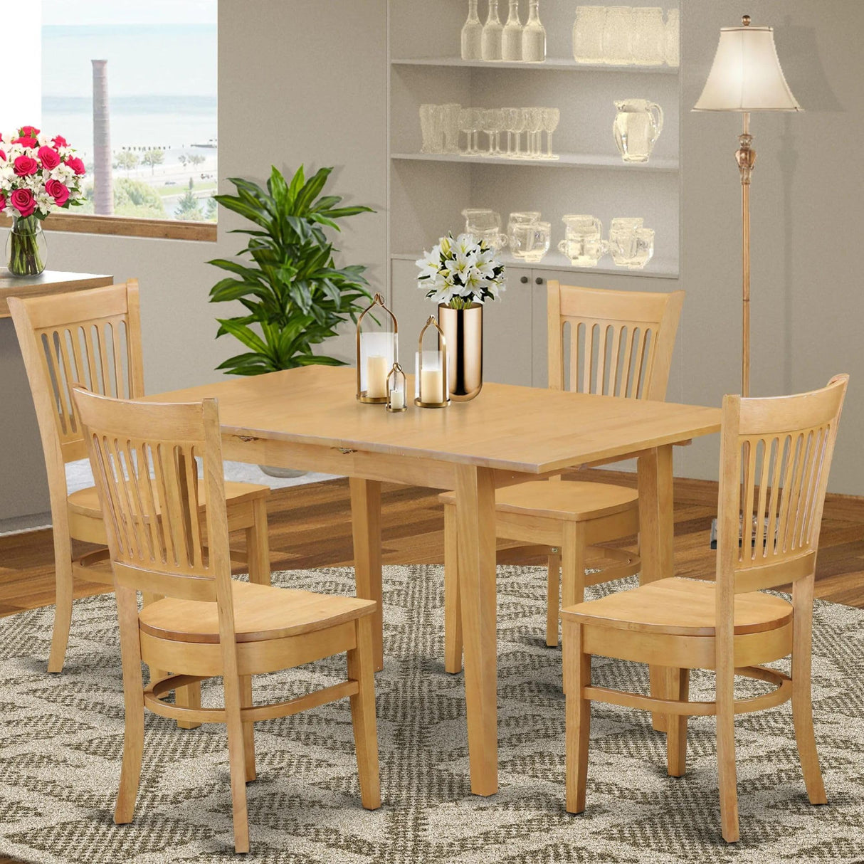 East West Furniture Norfolk 5 Piece Room Set Includes a Rectangle Wooden Table with Butterfly Leaf and 4 Kitchen Dining Chairs, 32x54 Inch, Oak East West Furniture