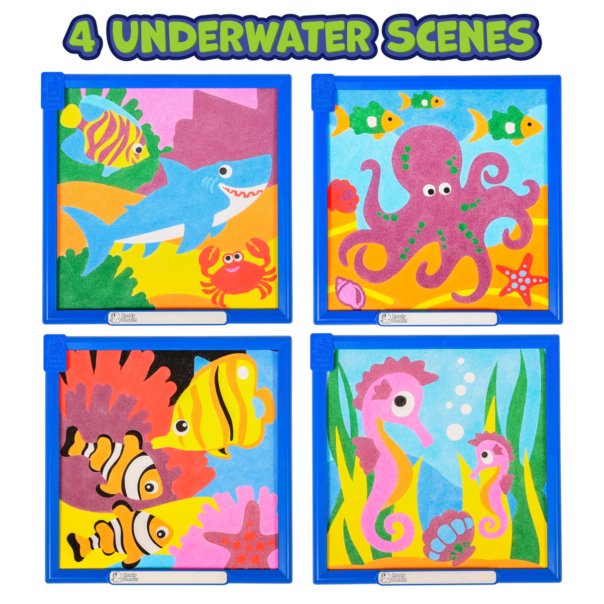 READY 2 LEARN Sand Art Gallery - Color by Number - Sea Life - Sand Art Kit for Kids - 10 Bright Colors - 4 Design Sheets with Frames - 2 Styluses READY 2 LEARN