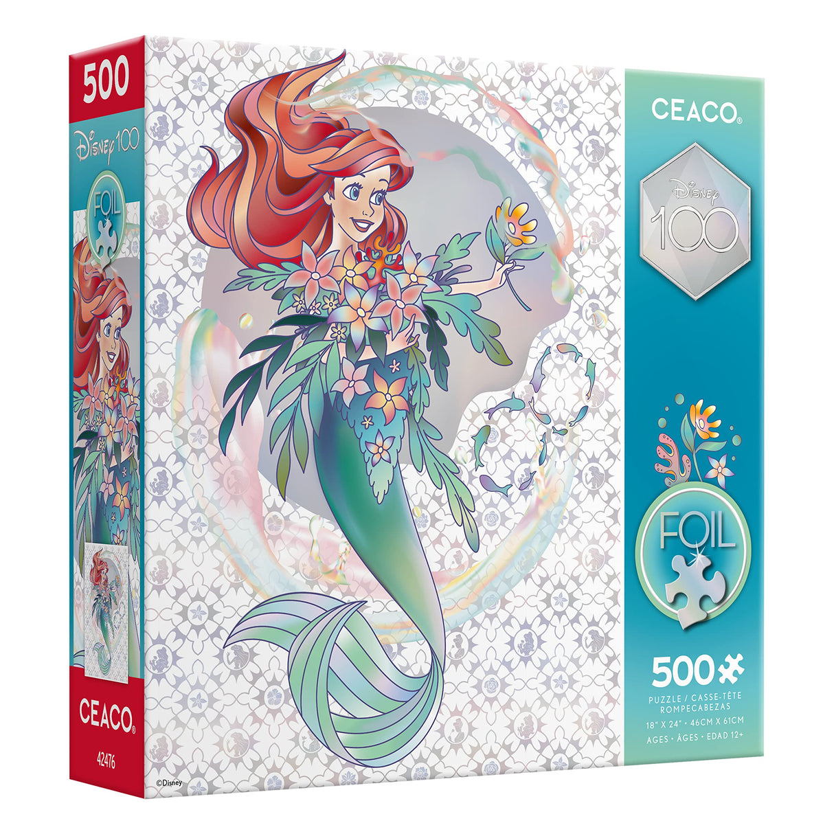 Ceaco - Disney's 100th Anniversary - Foil Puzzle - The Little Mermaid - Platinum Princess Ariel - 500 Piece Jigsaw Puzzle Ceaco