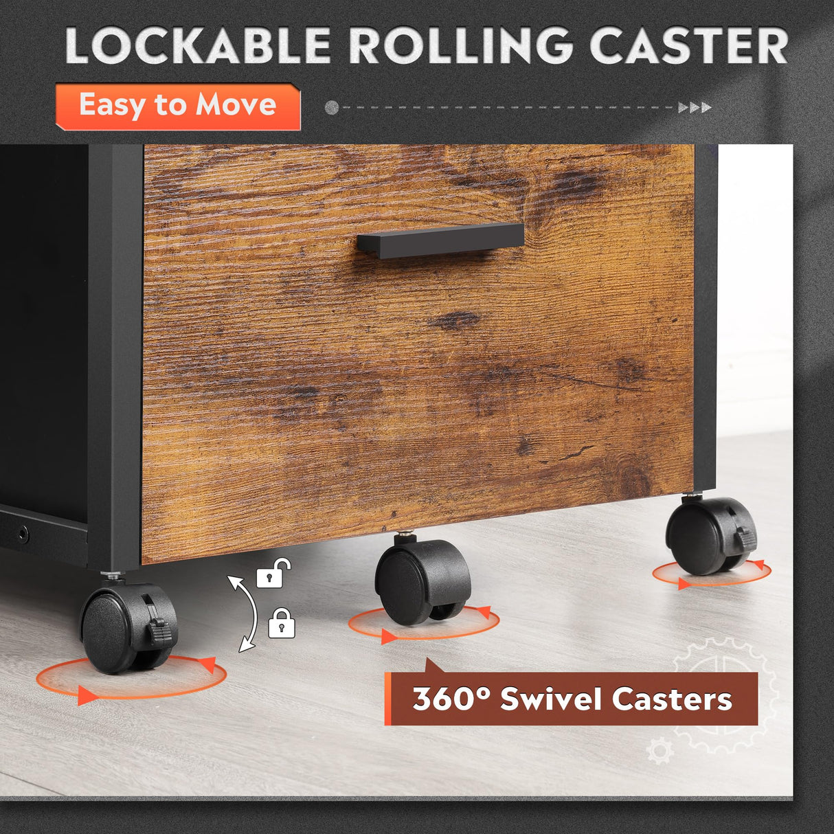 DEVAISE File Cabinet with Storage Drawers, Rolling Printer Stand with Adjustable Shelves, Wood Filing Cabinet for Home Office, Rustic Brown DEVAISE