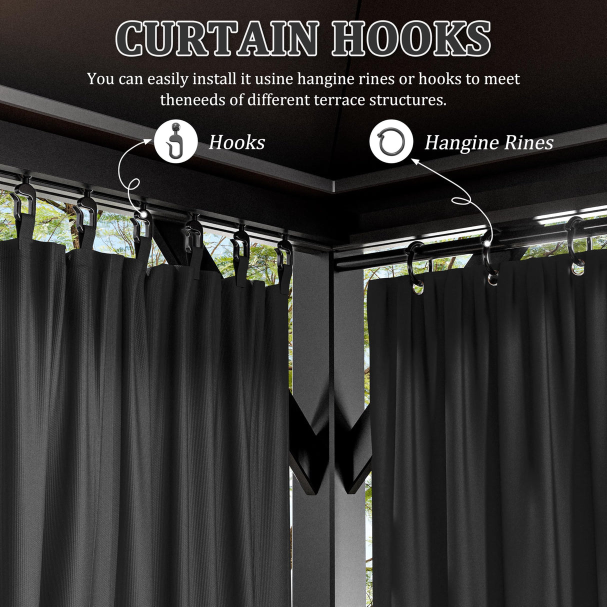 12'x14' Gazebo Curtains Outdoor Waterproof with Hanging Rings, 4-Panel Double Zipper Sidewalls Universal Replacement Privacy Curtain, Outdoor Gazebo Curtains for Patio, Backyard(Curtains Only) Snubbull