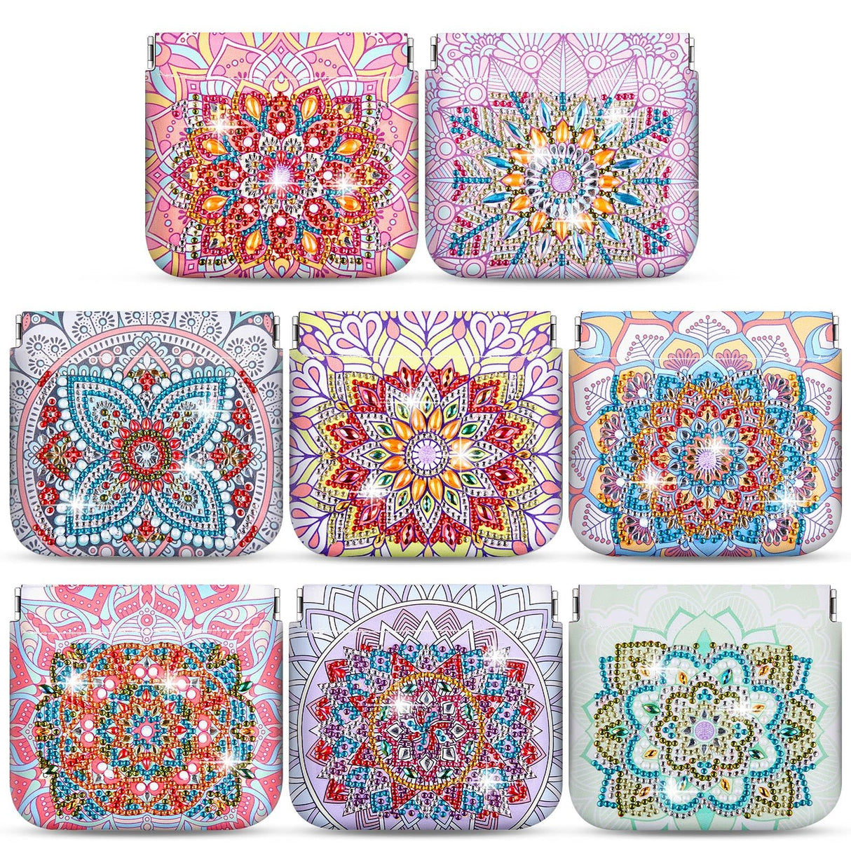 Sanwuta 8 Pcs Mandala DIY Diamond Painting Coin Purse Holder Makeup Bags Bulk Cosmetic Wallet Diamond Painting Kits Pocket Sanwuta