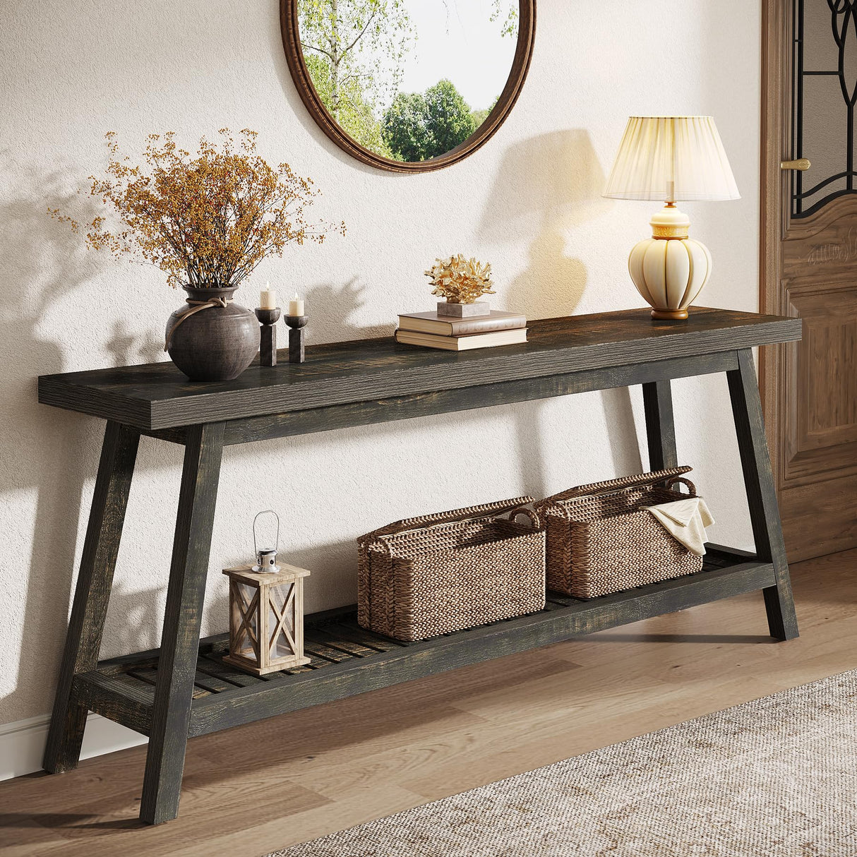 Tribesigns 70.86-Inch Console Table for Entyrway, Farmhouse 2-Tier Entry Entrance Table, Narrow Long Sofa Table Behind Couch, Dark Brown Tribesigns