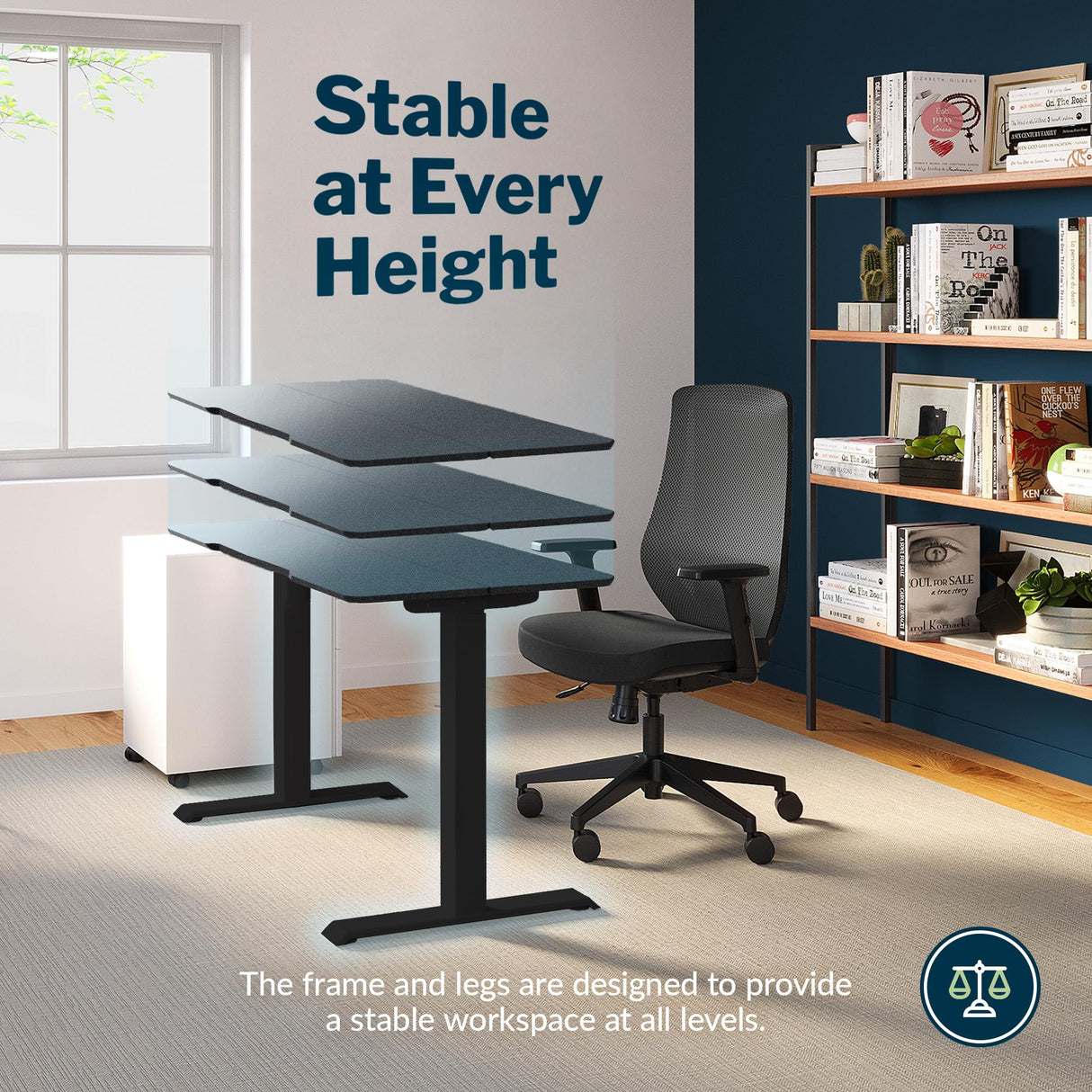 Vari Essential Height Adjustable Electric Standing Desk - Home Office Standing Desk with VariDesk Sturdy T-Legs - Quiet Motorized Standing Desk - 48x24 Inch Small Standing Desk - Black, 1 Box Vari