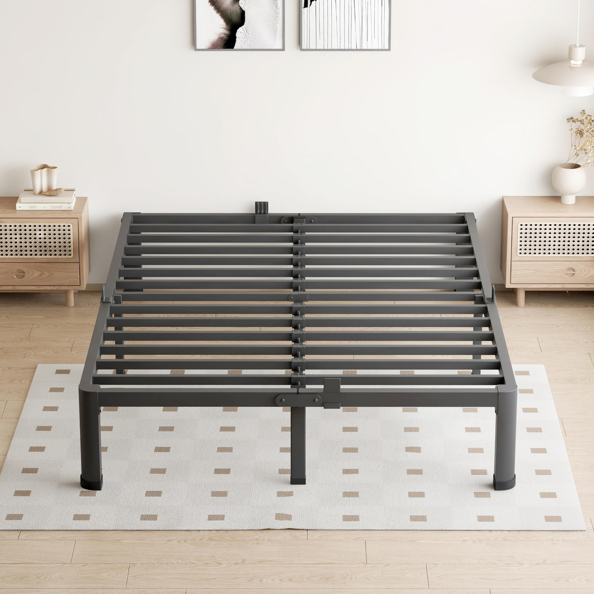VIPSHOW 10 Inch Queen Bed Frame, 3500Lbs Heavy Duty Metal Platform with Round Corner Legs Mattress Slide Stopper, Steel Slat Support No Box Spring Needed, Noise Free, Non-Slip, Easy Assembly VIPSHOW