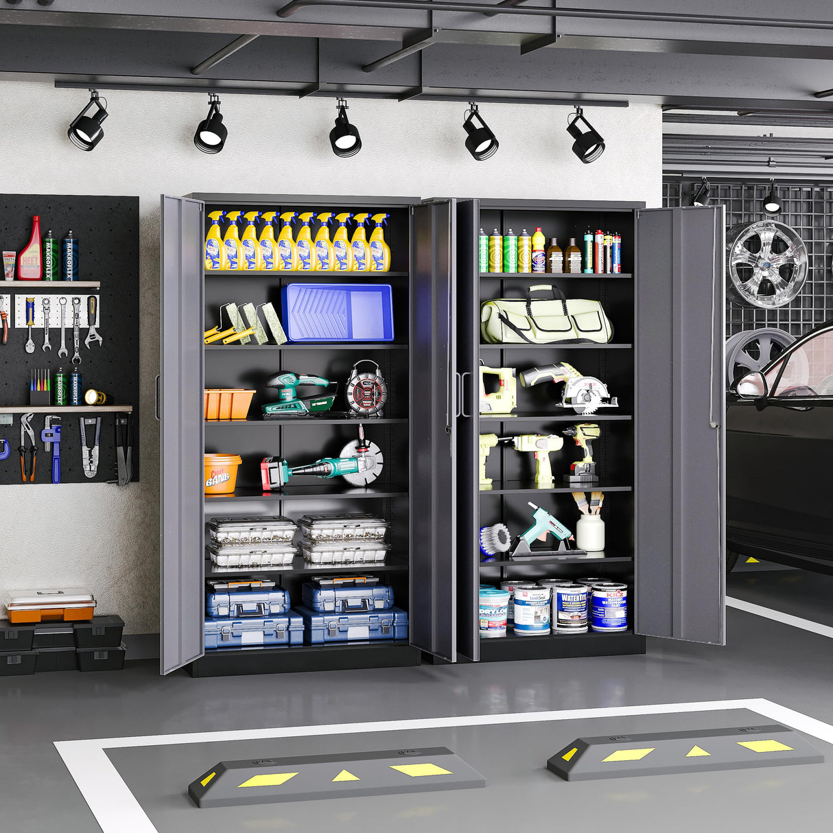 LISSIMO 72" Metal Locker Storage Cabinet,72" Tall Locking Cabinet with Doors and Adjustbale Shelves,File Cabinets for Basement,Garage,Home Office LISSIMO