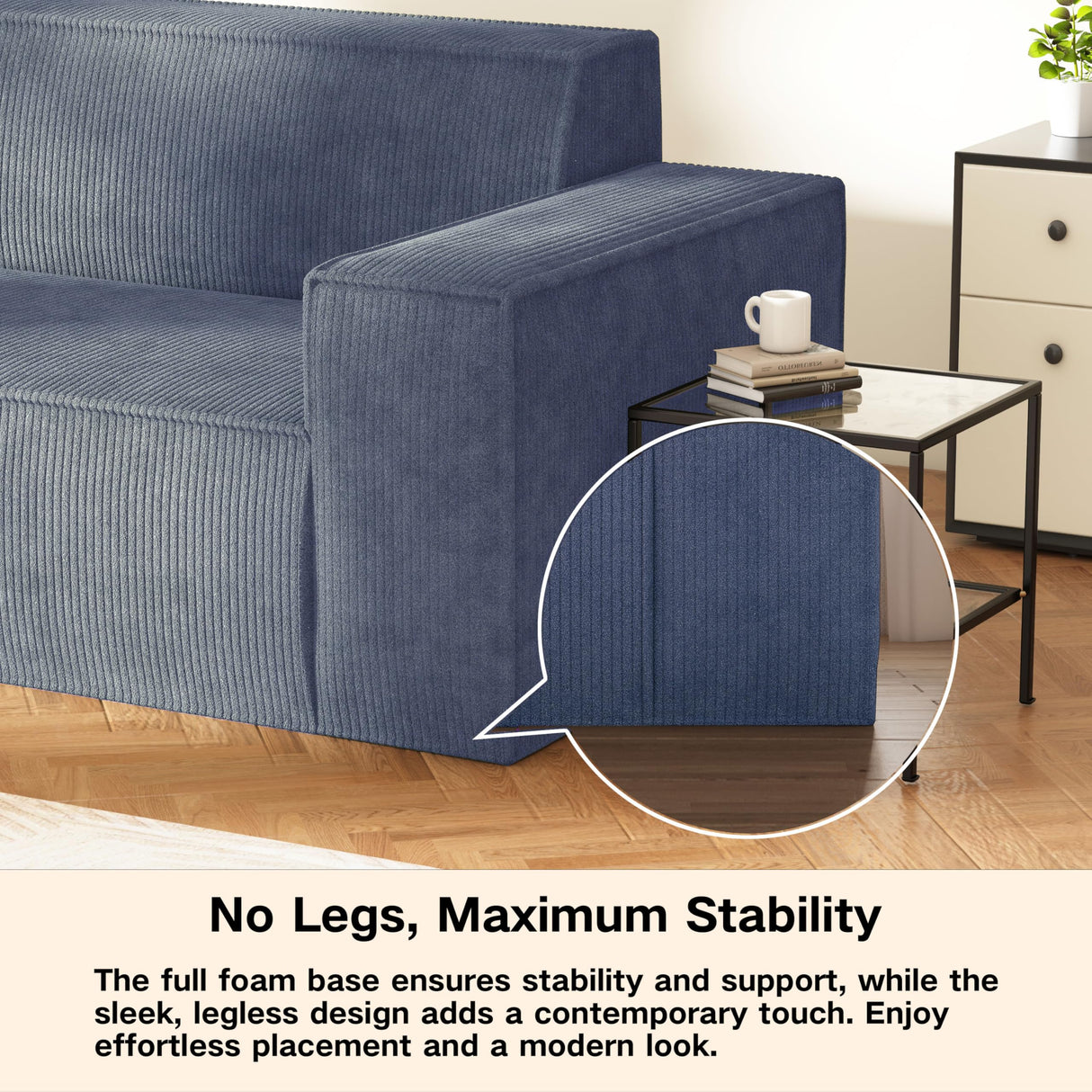 Swbvs Sofa-in-a-Box, Memory Foam 3-Seater Couch, No Installation & Easy to Transport, Deep Seat Modern Sofa with Corduroy Fabric, Couch for Living Room, Bedroom, Apartment, Home Office,Grey Swbvs