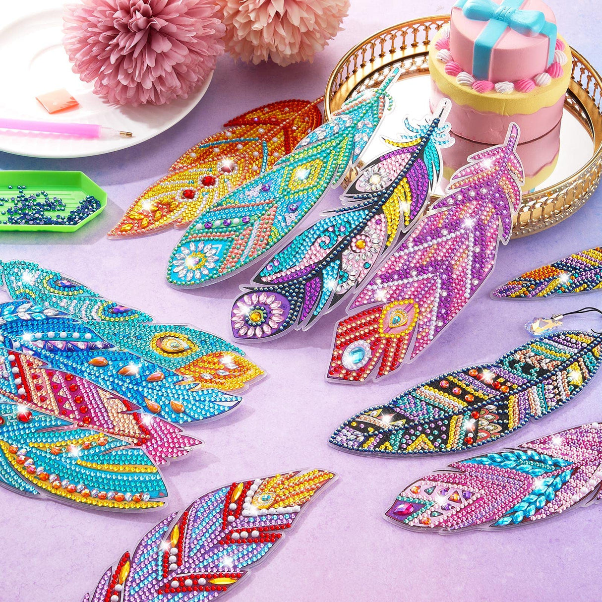 12 Pcs 5d Diamond Painting Bookmarks for Adults, DIY Acrylic Diamond Art Feather Bookmarks Gifts for Book Lovers, Read and Crafts Lovers School Library Book Club Gift Supplies Henoyso