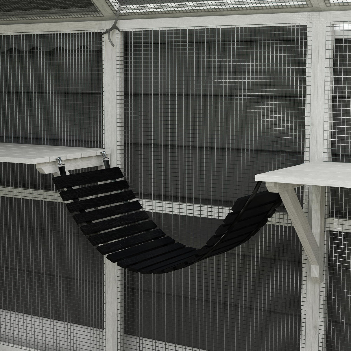 PawHut Large Catio Outdoor Cat Enclosure for Multiple Kittens, Wooden Cat House with Waterproof Cover, Walk in Kitty Cage Kennel with 2 Condos, 6 Platforms, Bridge, Doors, 110" x 73" x 74", White PawHut