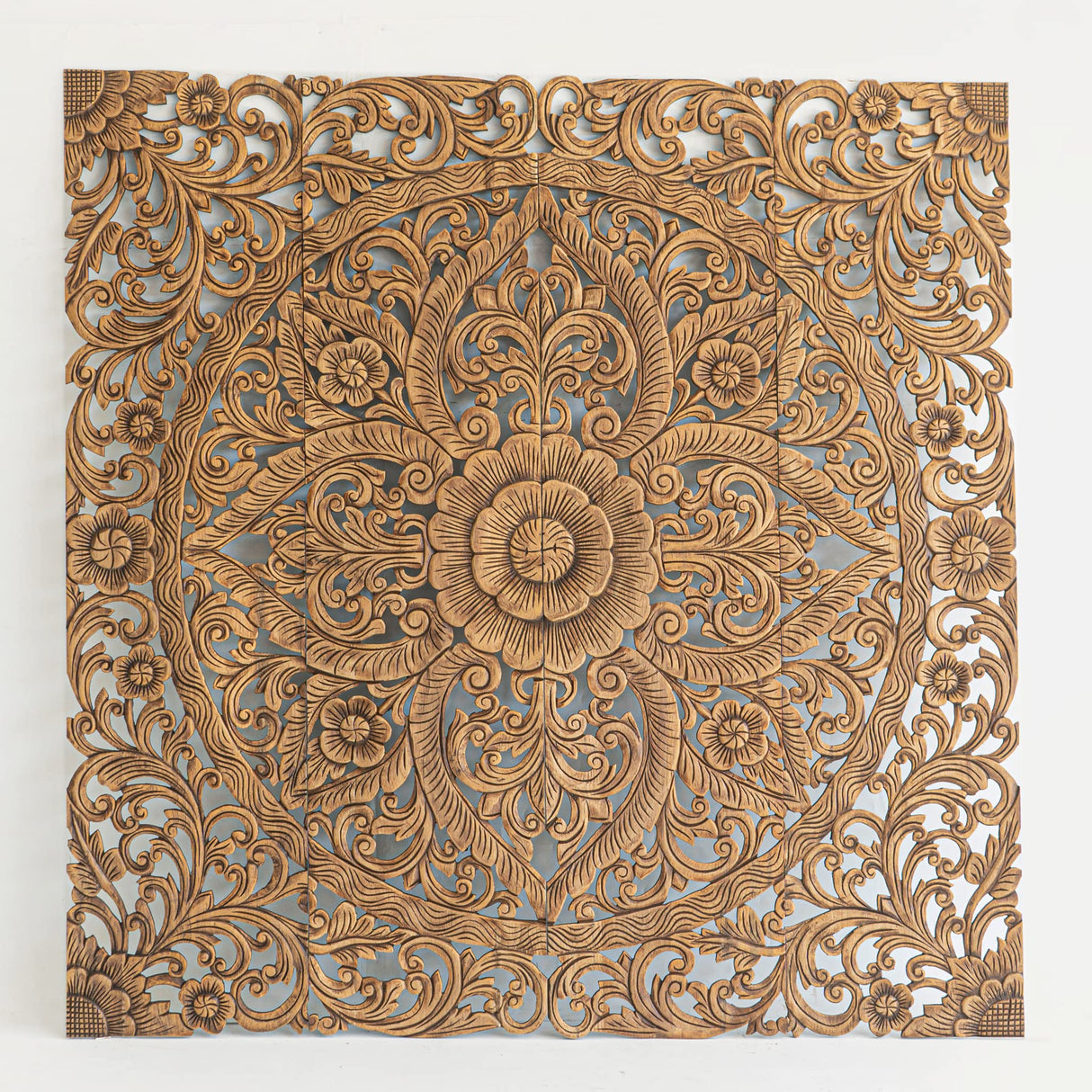 Balinese Hand Carved King Size Bed Headboard Reclaimed Wooden Panels Artwork Handmade Painted in Chiang Mai Thailand 72 Inches Siam Sawadee