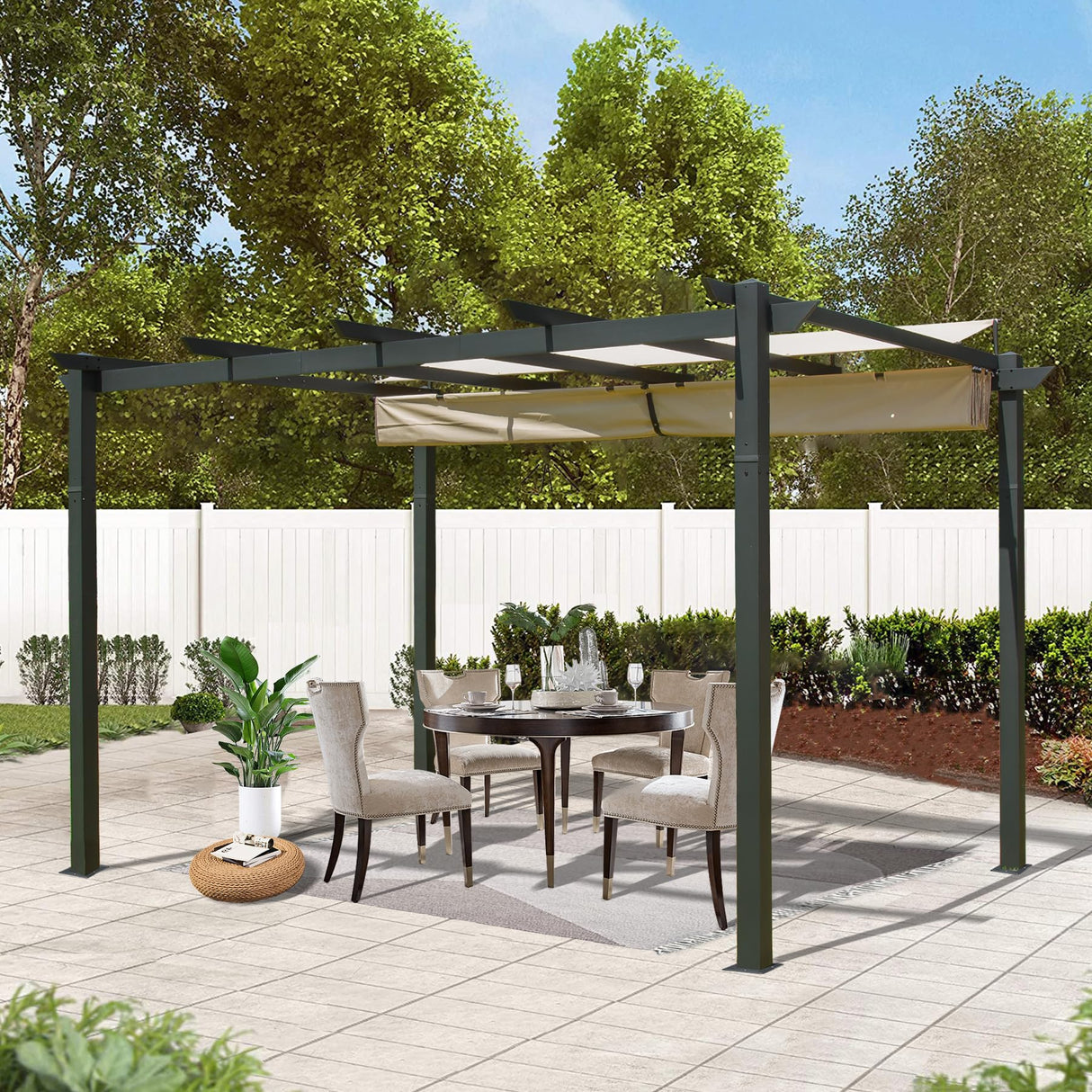 Domi 9’x13' Outdoor Retractable Pergola Against The Wall with Sun Shade Canopy, Pergolas and Gazebos Clearance, Patio Metal Canopy for Deck, Garden, Backyard domi outdoor living