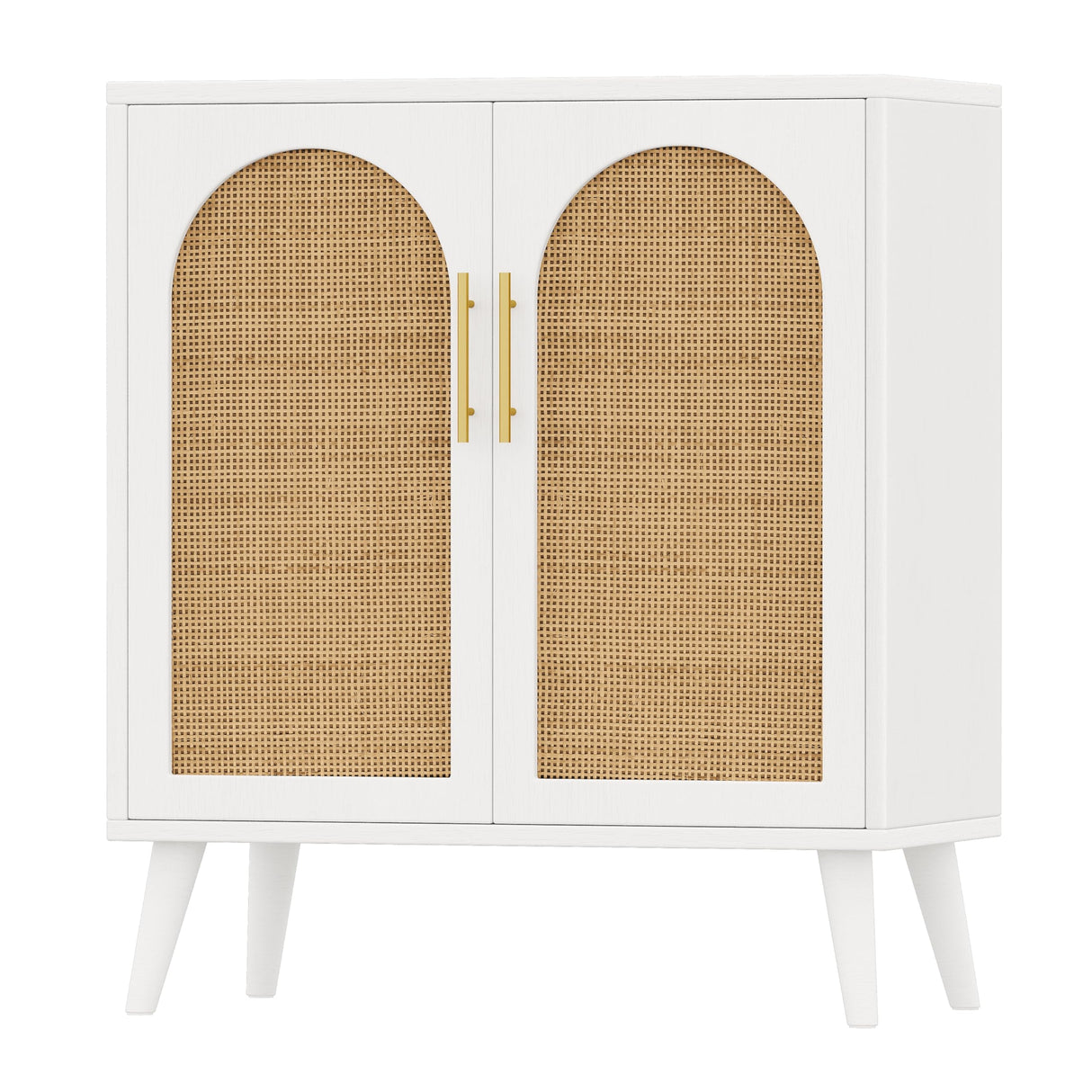 Rovaurx Rattan Storage Cabinet with Doors, Accent Bathroom Floor Cabinet, Modern Sideboard Buffet Cabinet for Living Room, Entryway, Dining Room and Kitchen, White and Natural BMGZ108WM Rovaurx