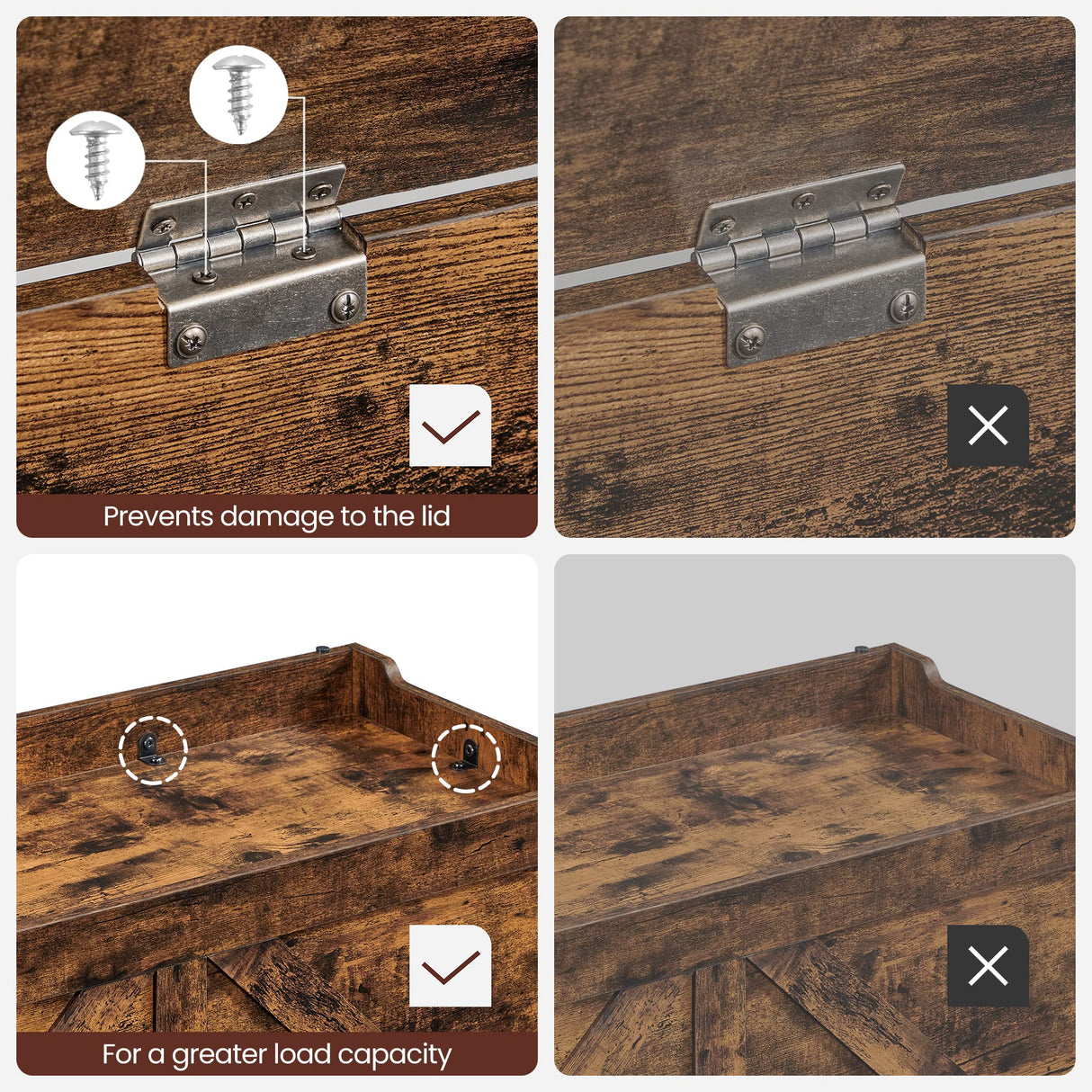 VASAGLE Storage Chest, Storage Trunk with 2 Safety Hinges, Storage Bench, Shoe Bench, Barn Style, 15.7 x 39.4 x 18.1 Inches, for Entryway, Bedroom, Living Room, Rustic Brown ULSB060T01 VASAGLE