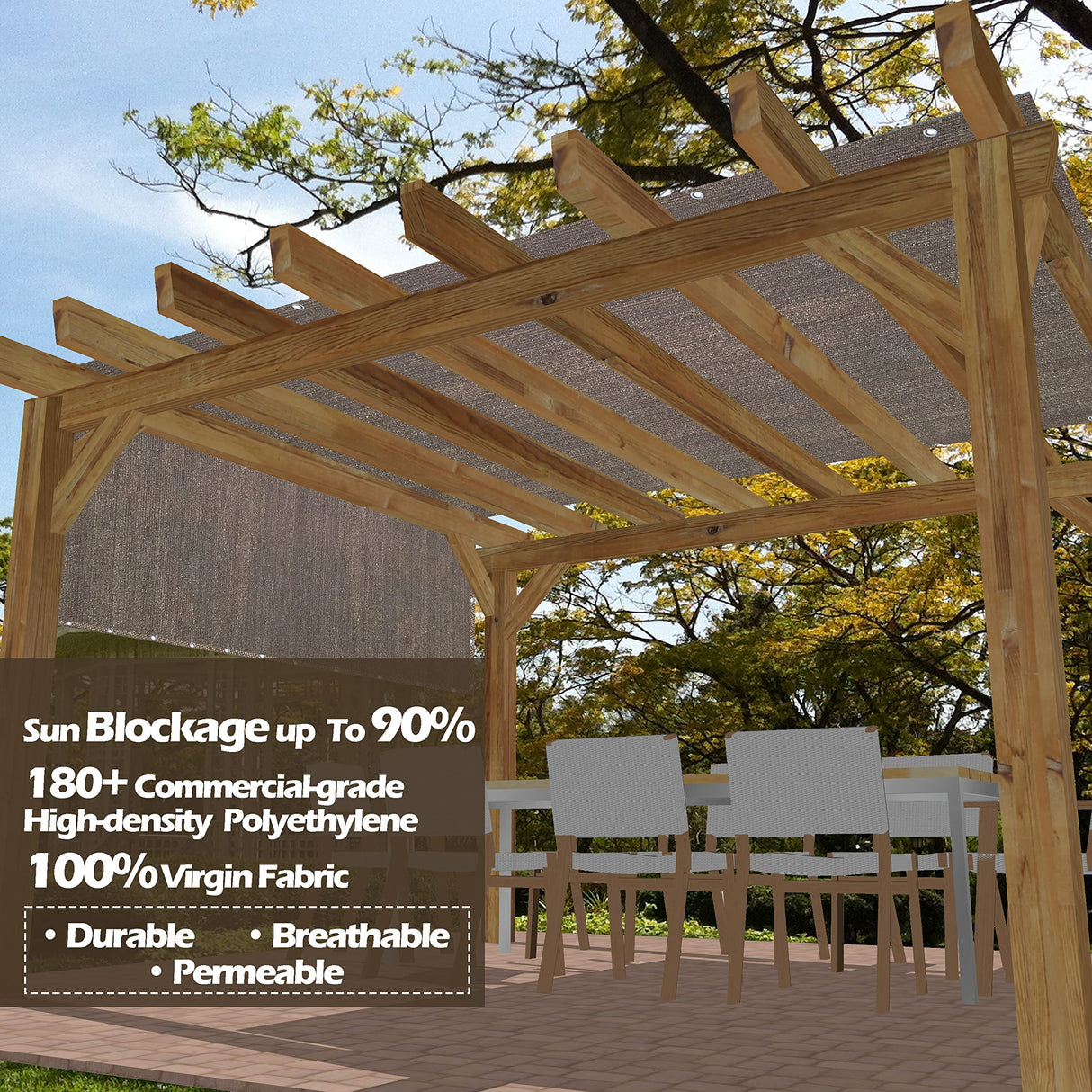 Alion Home Outdoor Pergola Sun Shade Cover Cloth Patio Canopy HDPE Permeable with Grommets (10' x 14', Brown) Alion Home