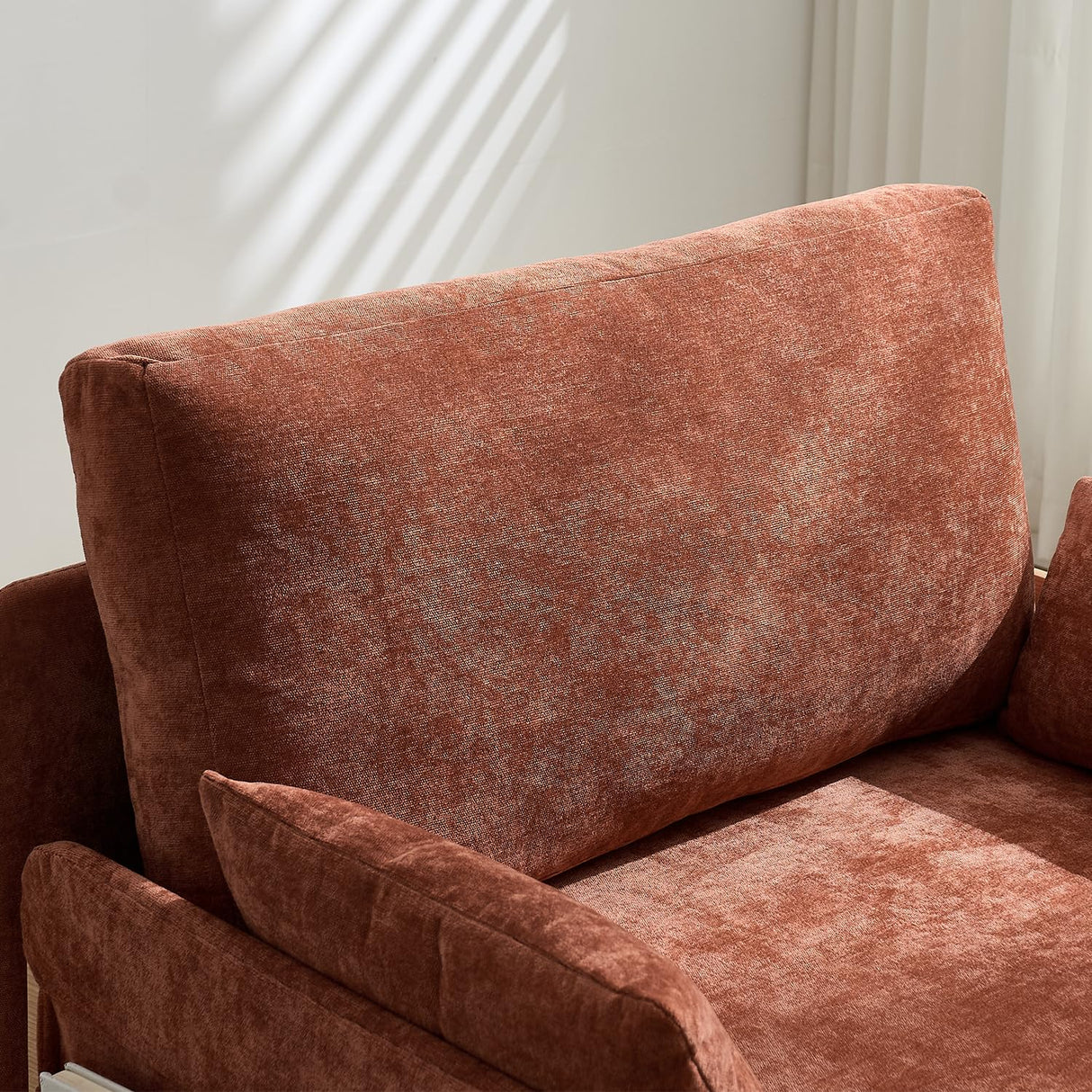 Lin-Utrend Convertible Sofa Bed with Wooden Arms,Convertable Single Sofa Futon Chair for Small Spaces,Foldable Sleeper Chair Bed for Living Room, Bedroom,Office (Orange) Lin-Utrend