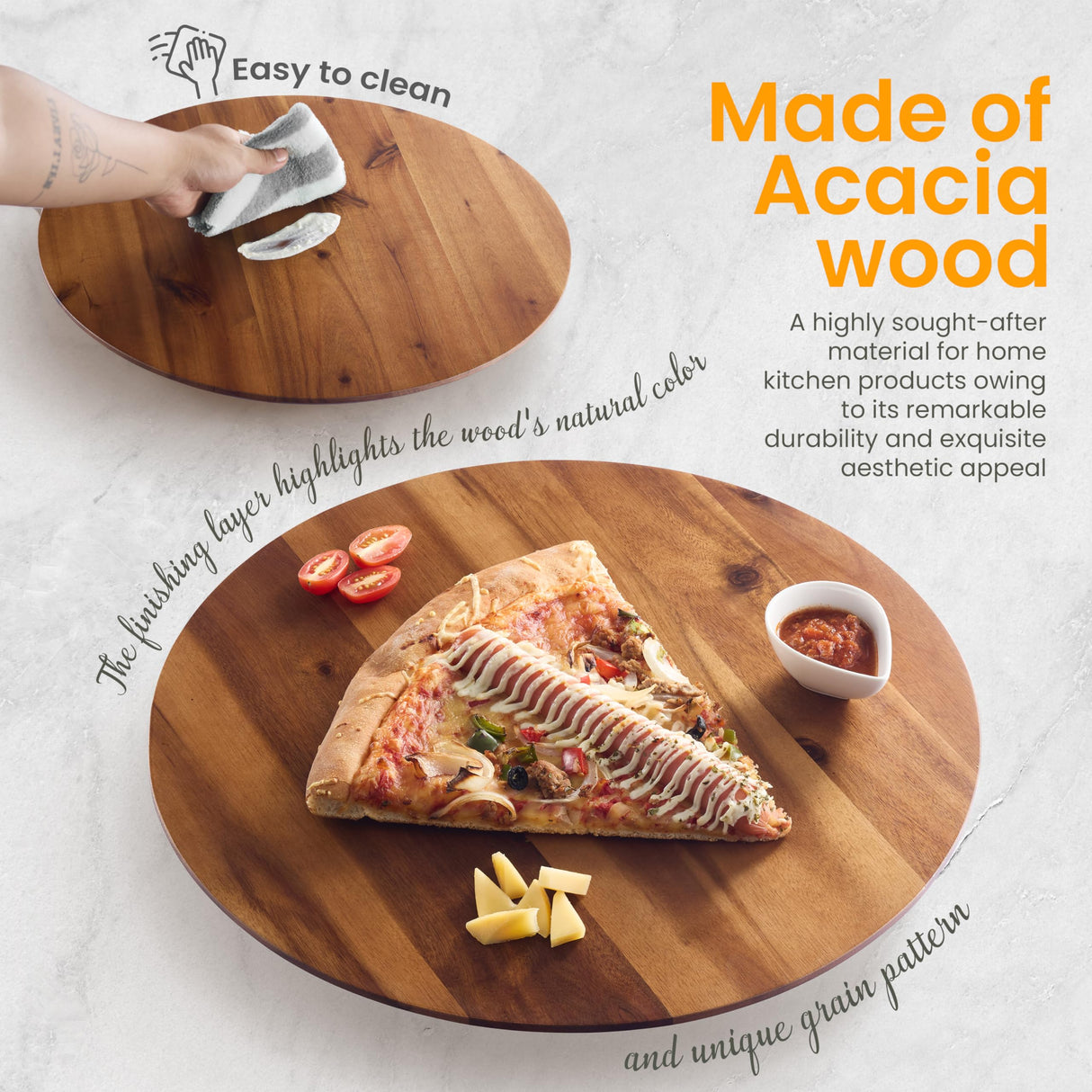 TIDITA 18" Acacia Wood Lazy Susan for Table Top - Wooden Turntable Serving Tray for Charcuterie Boards Cheese Board - Extra Large Round Lazy Susan Organizer - Kitchen Revolution for Countertop Tidita