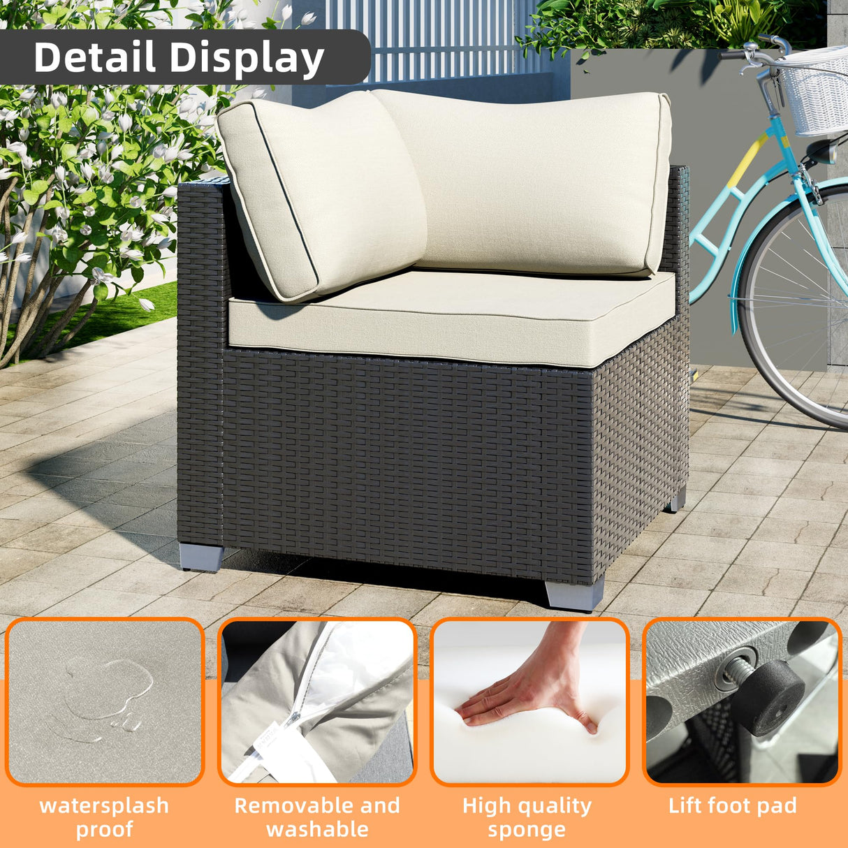 8-Piece Outdoor Patio Sectional Sofa Set with Fire Pit Table – PE Wicker Rattan Modular Conversation Furniture, Cushions & Clips Included – Patio Couch for Porch, Backyard, Poolside, Garden ELEGIBLISS