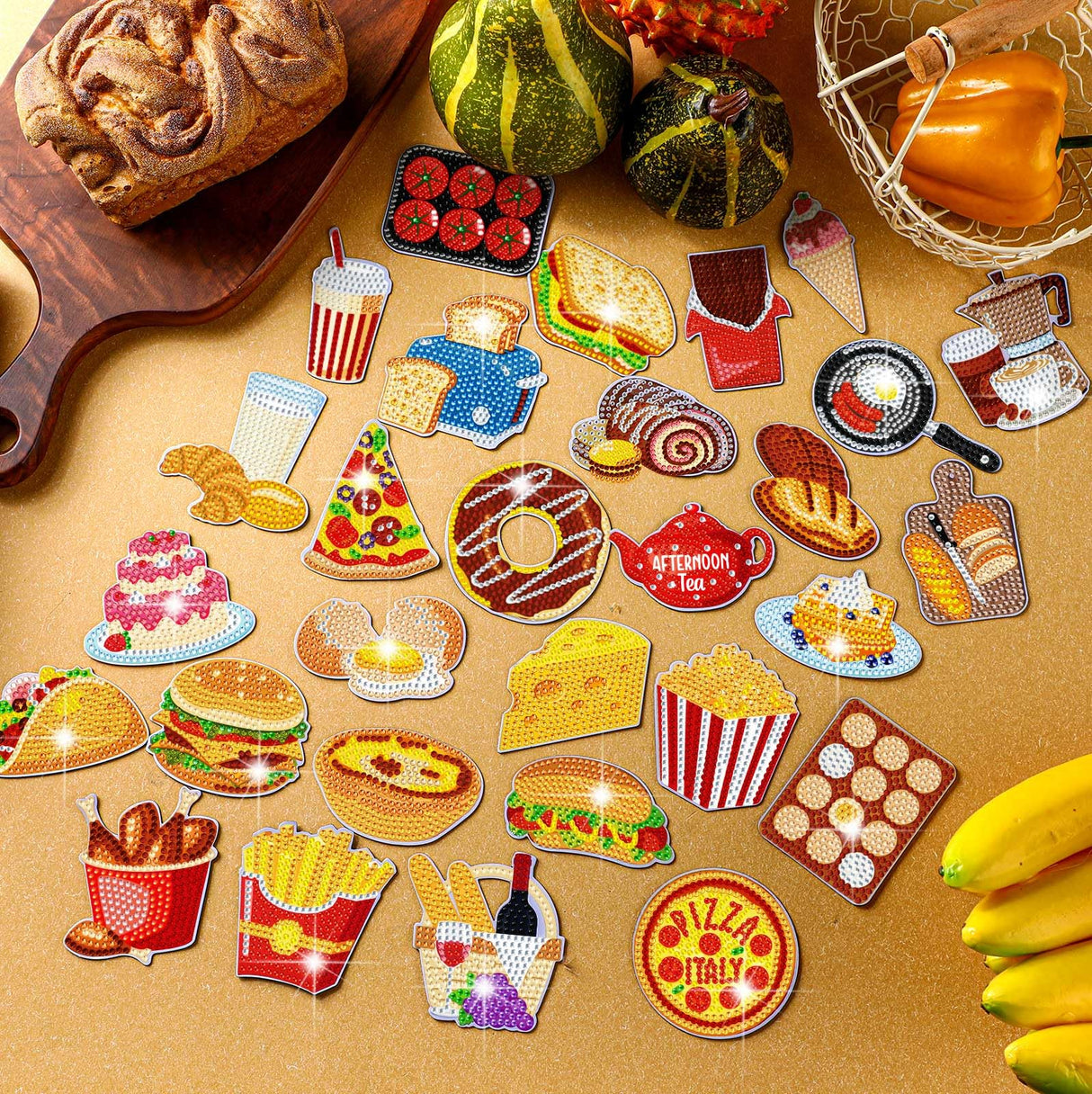 Copkim 30 Pcs Diamond Art Magnets Easy Diamond Painting Magnet Kits for Adults Kids DIY Fridge Home Decors(Food) Copkim