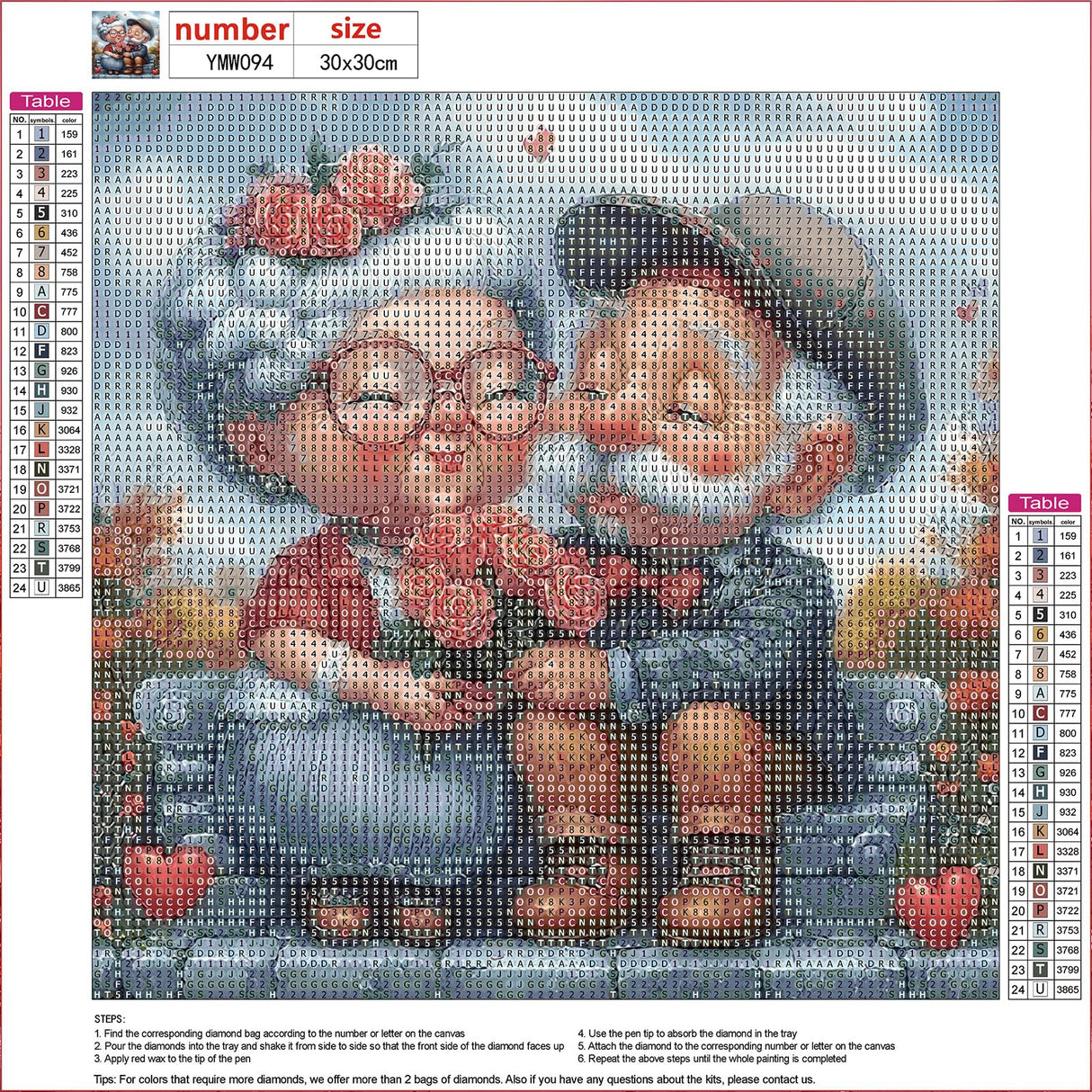 MXJSUA DIY Diamond Painting Kits for Adults, Elderly Couple in Love Diamond Gem Art Painting for Beginners, Diamond Picture with Full Round Drill Dots Craft Set Gift, 12x12 Inch MXJSUA