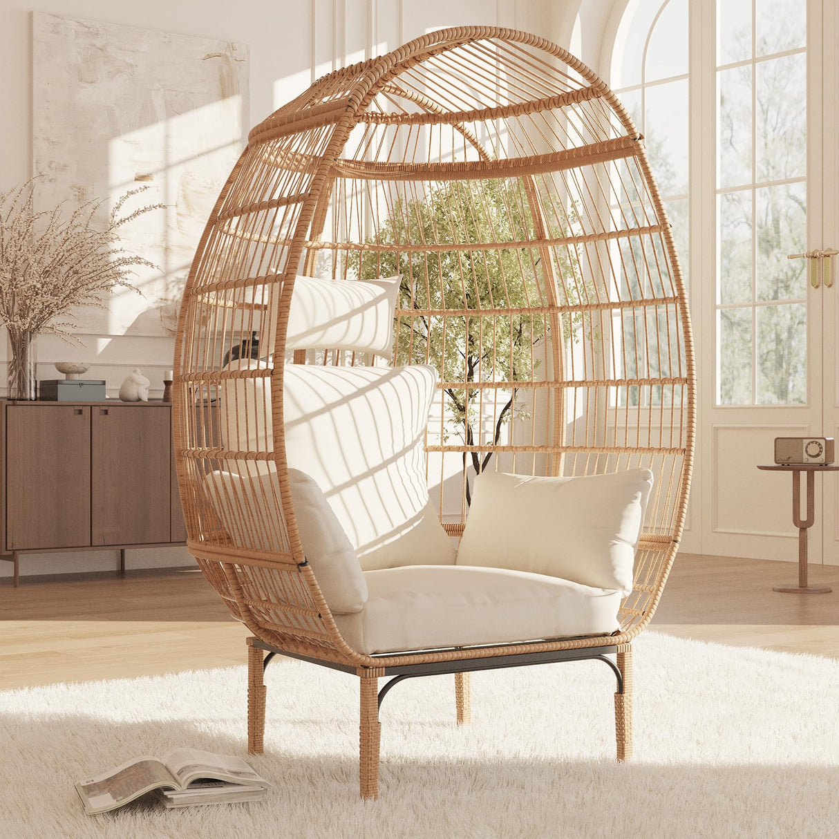 GarveeLife Paito Egg Chair Oversized Lounger, Wicker Egg Rattan Chair Outdoor Indoor, 500 Lbs Egg Shape Balcony Chair for Living Room, Balcony, Backyard GarveeLife