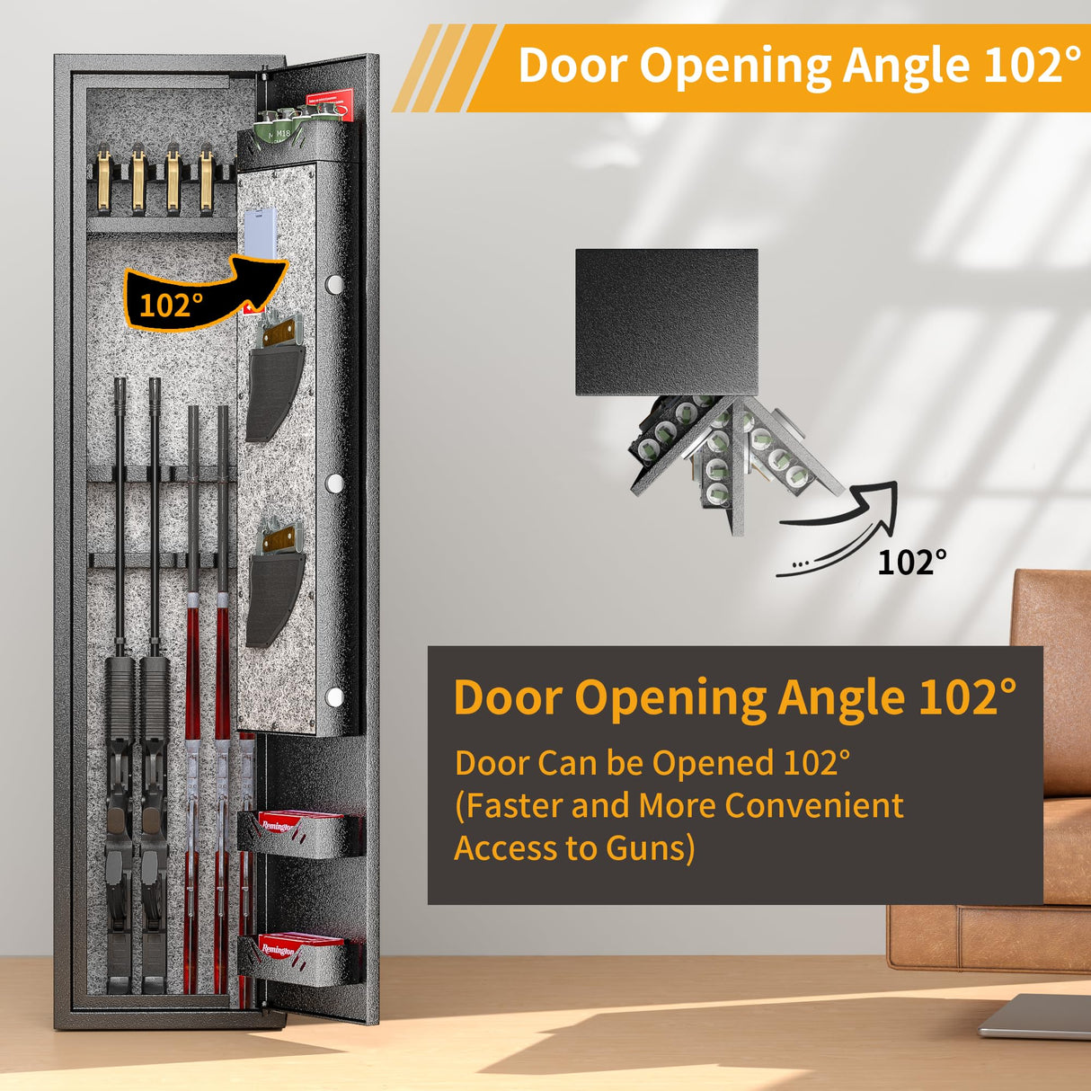 INTERGREAT 4-8 Large Rifle Gun Safe, Long Gun safes for Home and Pistols, Quick Access Rifle Gun Cabinet with Multifunction Lock for Home, Quick Access, Heavy Duty, Pockets INTERGREAT