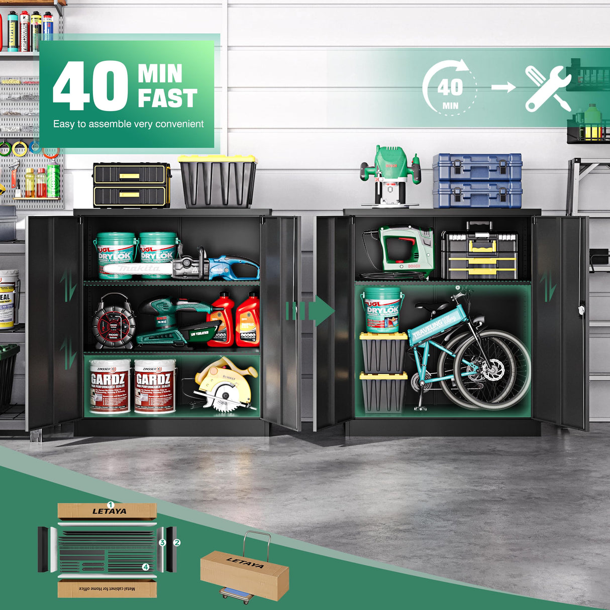 Letaya Metal Storage Cabinets with Lock Door,2 Adjustable Shelves Organizer Steel Storage Cabinets for Home,Office,Warehouse,Garage,Employee Lockers(Black) Letaya