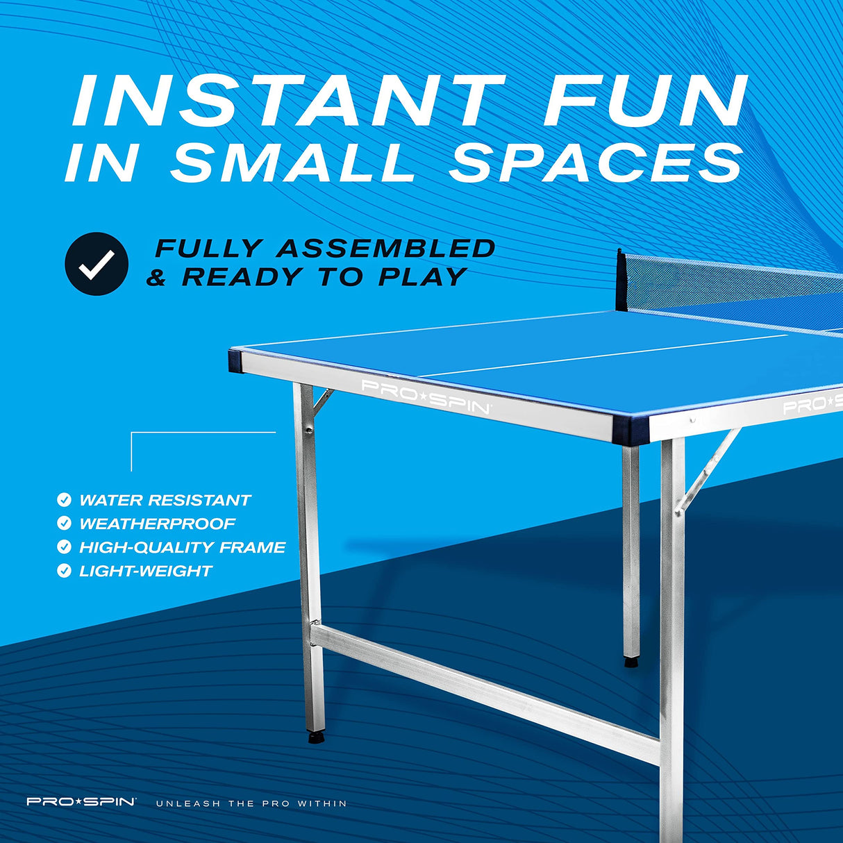 PRO SPIN Ping Pong Table - 6 x 3.5 ft Wide Mid-Size, Foldable | Complete Set with High-Performance Ping Pong Paddles & Balls | 100% Pre-Assembled | Outdoor, Weatherproof, Portable Table Tennis Table PRO SPIN