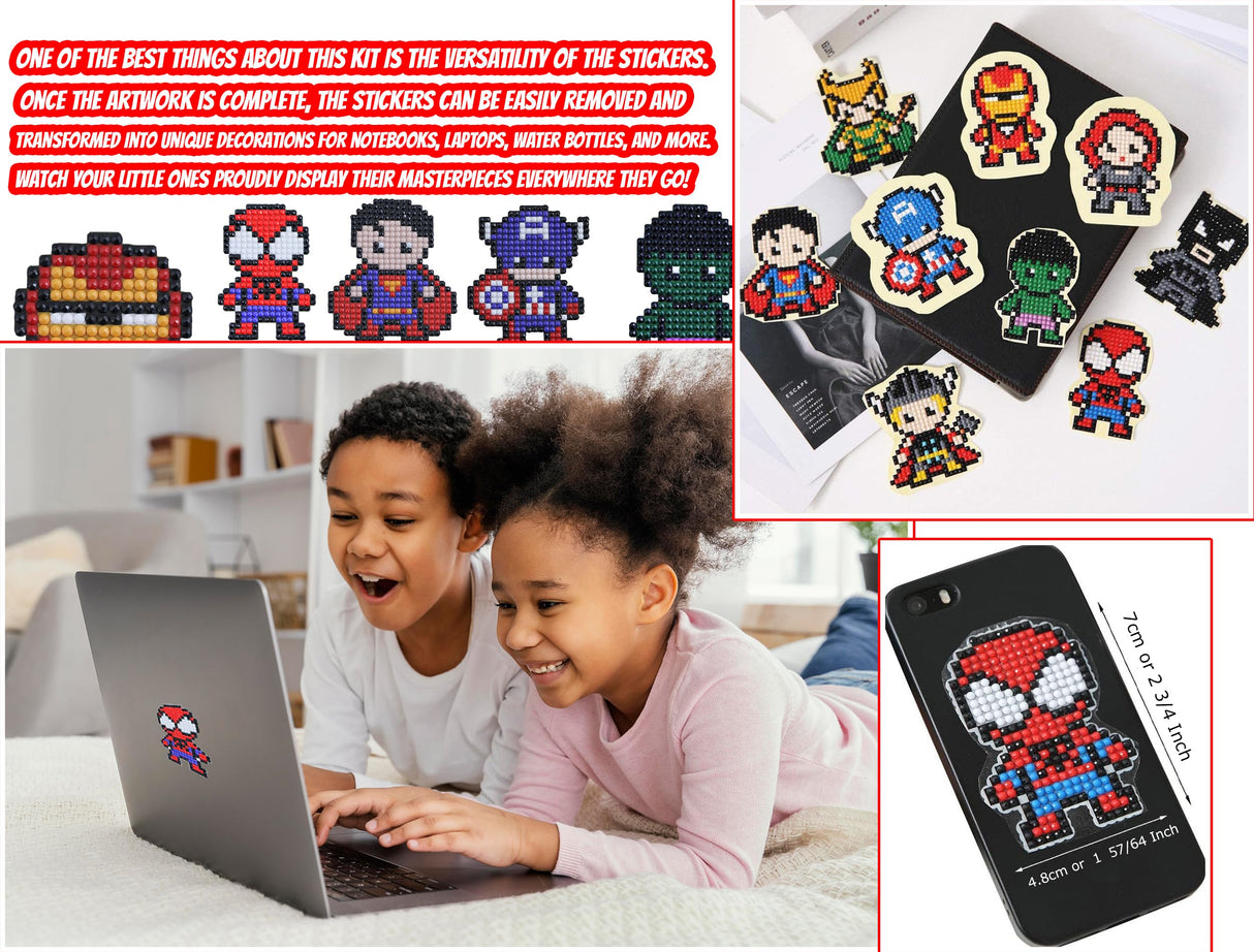 Kids Crafts Gem Art Hero Sticker Kit - Diamond Painting by Numbers with Rhinestones Fun & Easy - Includes 9 Super Hero Stickers - Educational Craft Activity for Children Ages 5+ - Over 9 Hours of Fun Allstarco