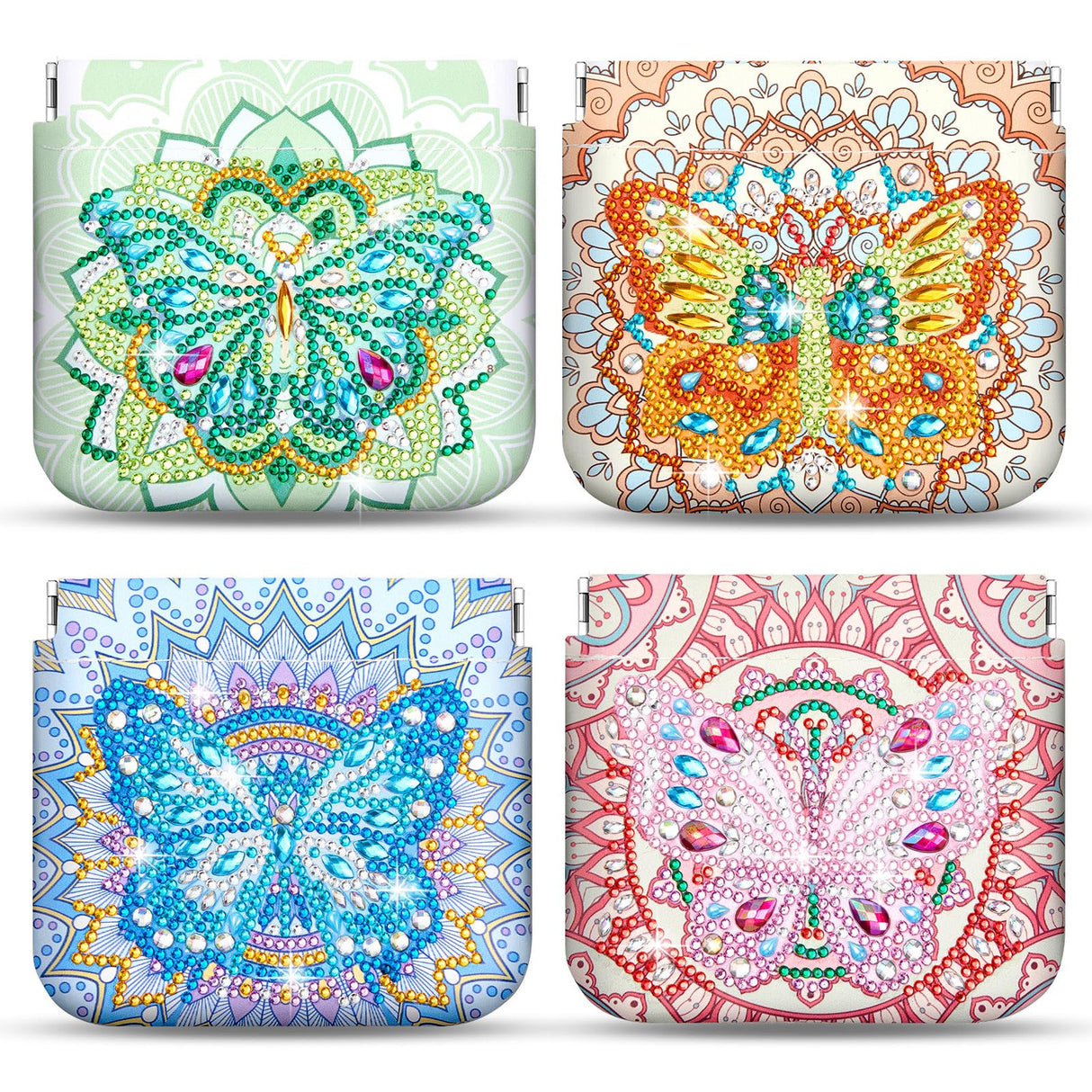 Hsei 4 Pcs Diamond Painting Coin Purse Pouch Leather DIY Rhinestone Paint Handmade Clutch Change Holder Change Purse Diamond Painting Bags for Adults Women Craft Makeup (Mandala, Butterfly) Hsei
