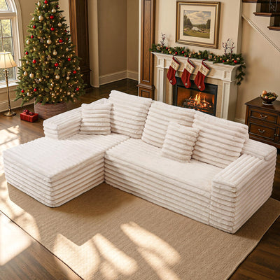 VanAcc 106" Oversized Modular Sectional Sofa, Deep Seat Cloud Couch with Corduroy Upholstery, L Shaped Boneless Sofas, Easy No-Assembly Lounge Couches for Living Room, Cream