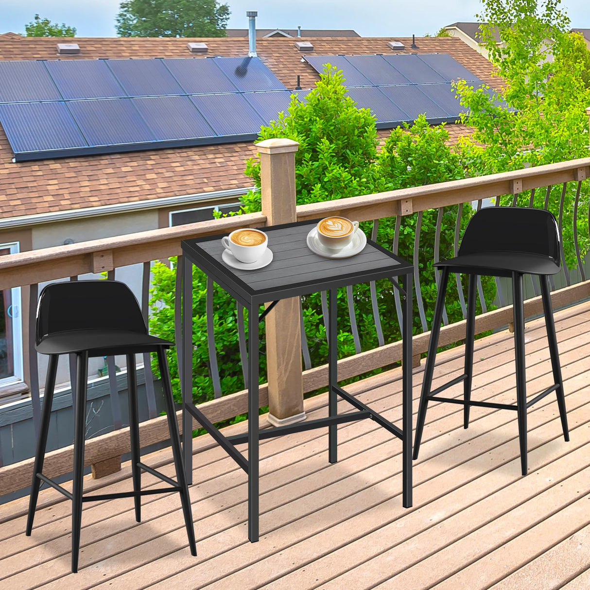 LZRS Outdoor Bar Table – 23.6" Square Heavy-Duty Steel Frame with Weather-Resistant HDPS Top,Durable Patio Bar Table for Garden, Balcony, Poolside, Grey LZRS