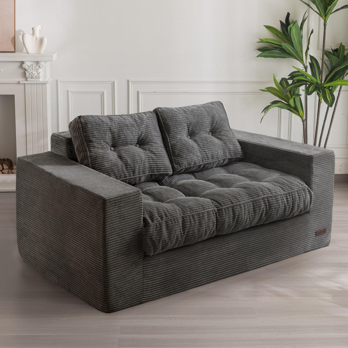 MAXYOYO Bean Bag Chair for Adults, Upholstered Floor Sofa with Armrests, Loveseat Boneless Couch with Tufted Cushion & Backrest, Sofa in A Box, Large Bean Bag Couch for Bedroom Living Room, Dark Grey MAXYOYO