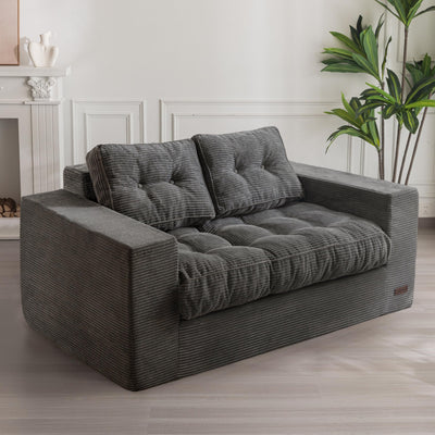 MAXYOYO Bean Bag Chair for Adults, Upholstered Floor Sofa with Armrests, Loveseat Boneless Couch with Tufted Cushion & Backrest, Sofa in A Box, Large Bean Bag Couch for Bedroom Living Room, Dark Grey