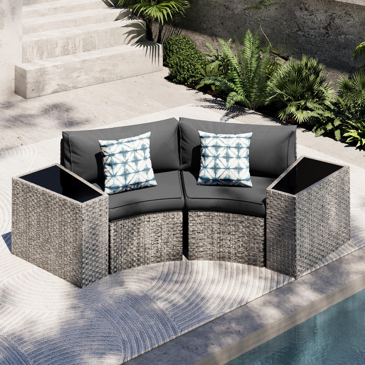 UDPATIO Patio Furniture Set,Fully Assembled Outdoor Sectional Sofa,Half-Moon Curved Modular 4 Pieces Heavy Duty Wicker Furniture Set for Porch,Backyard,Grey UDPATIO