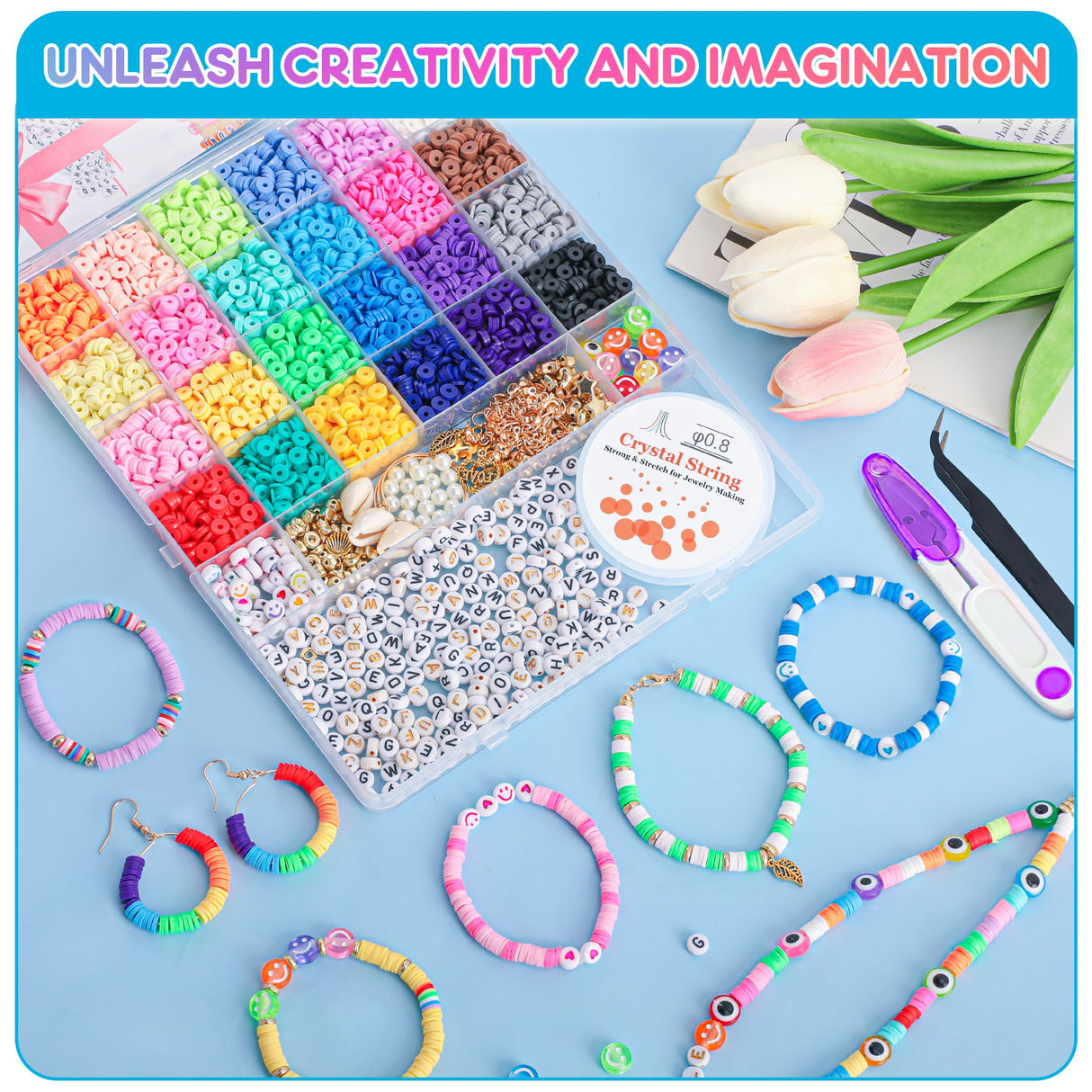 5800 PCS Clay Beads Bracelet Making Kit, 24 Colors Flat Preppy Beads for Friendship Jewelry Making, Polymer Heishi Beads with Charms DIY Arts and Crafts Birthday Gifts Toys for Teen Girls Age 6+ BHYTAKI