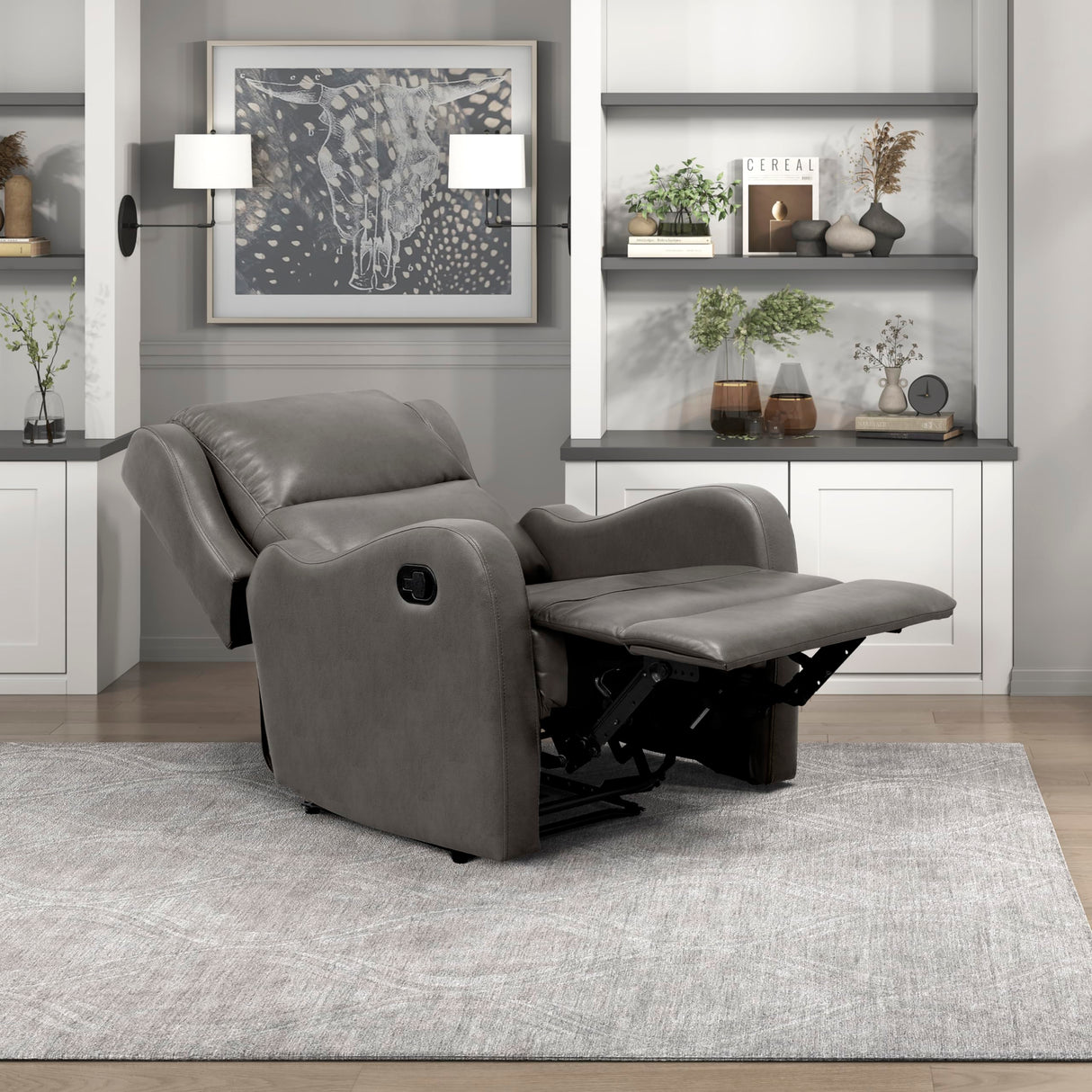 Lexicon Manual Recliner Chair, Reclining Sofa Chair, Home Theater Seating, Wall Hugger, Manual Recliner for Living Room/Office/Apartment, Easy Assembly, Gray Faux Leather Lexicon