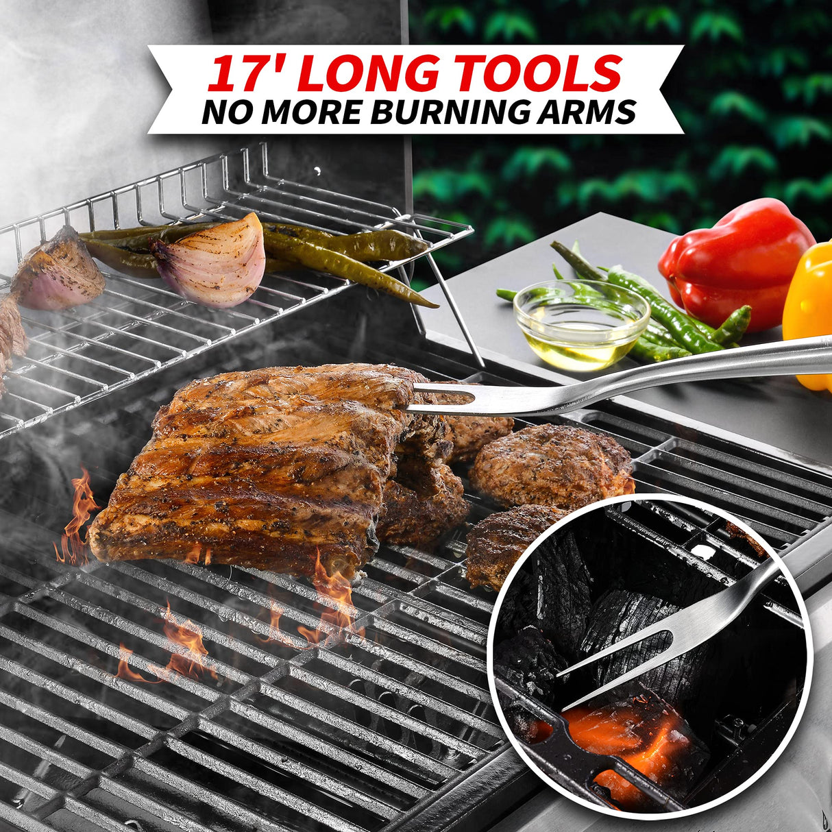 GRILAZ Heavy-Duty Rose Wooden BBQ Grilling Tools Set. Extra Thick Stainless Steel Multi-Function Spatula, Fork & Tongs | Essential Accessories for Barbecue & Grill. Ideal Gift for Fatherโฆ GRILAZ