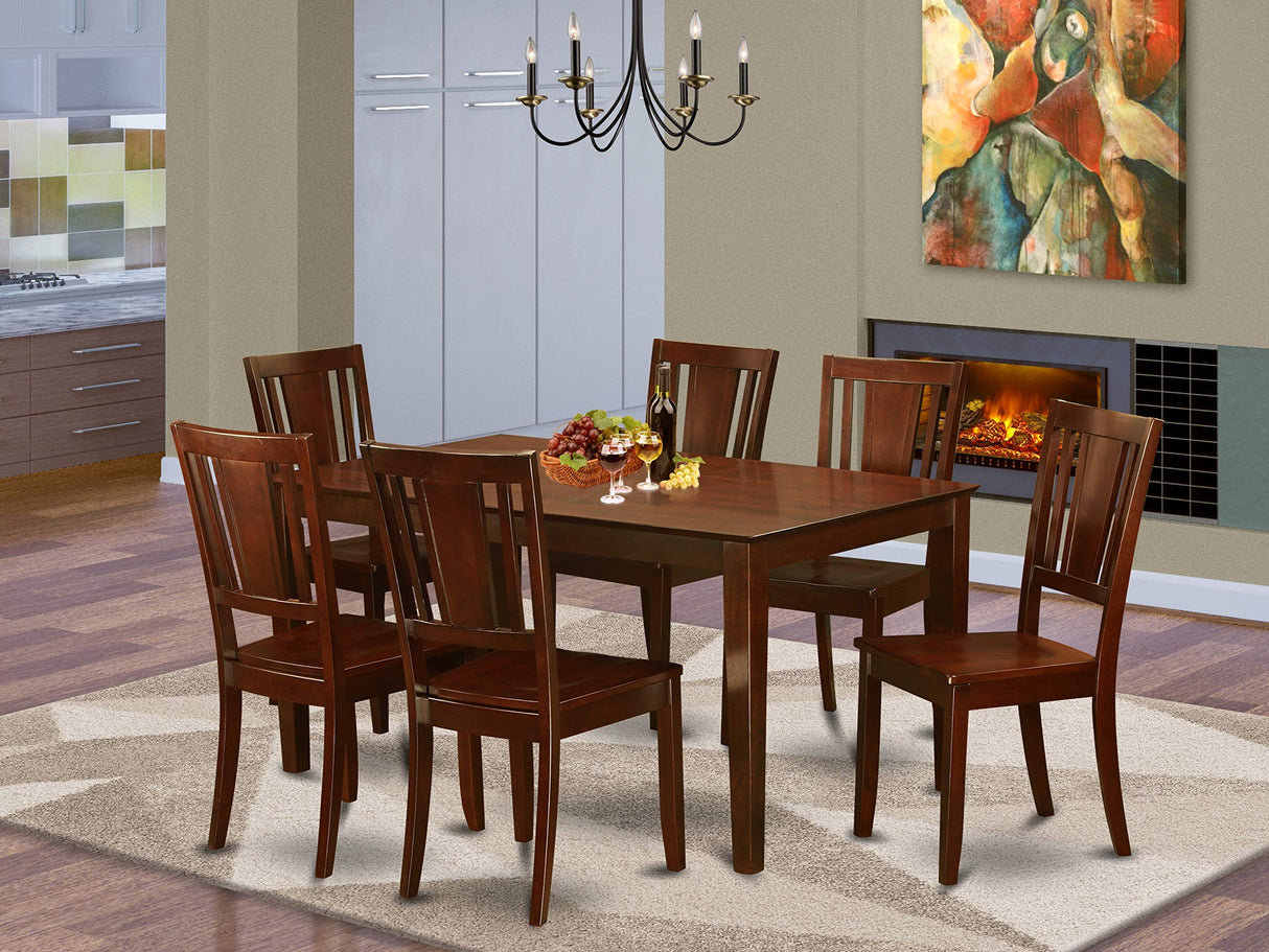East West Furniture CADU7-MAH-W Capri 7 Piece Set Consist of a Rectangle Dining Room Table and 6 Wooden Seat Chairs, 36x60 Inch, Mahogany East West Furniture