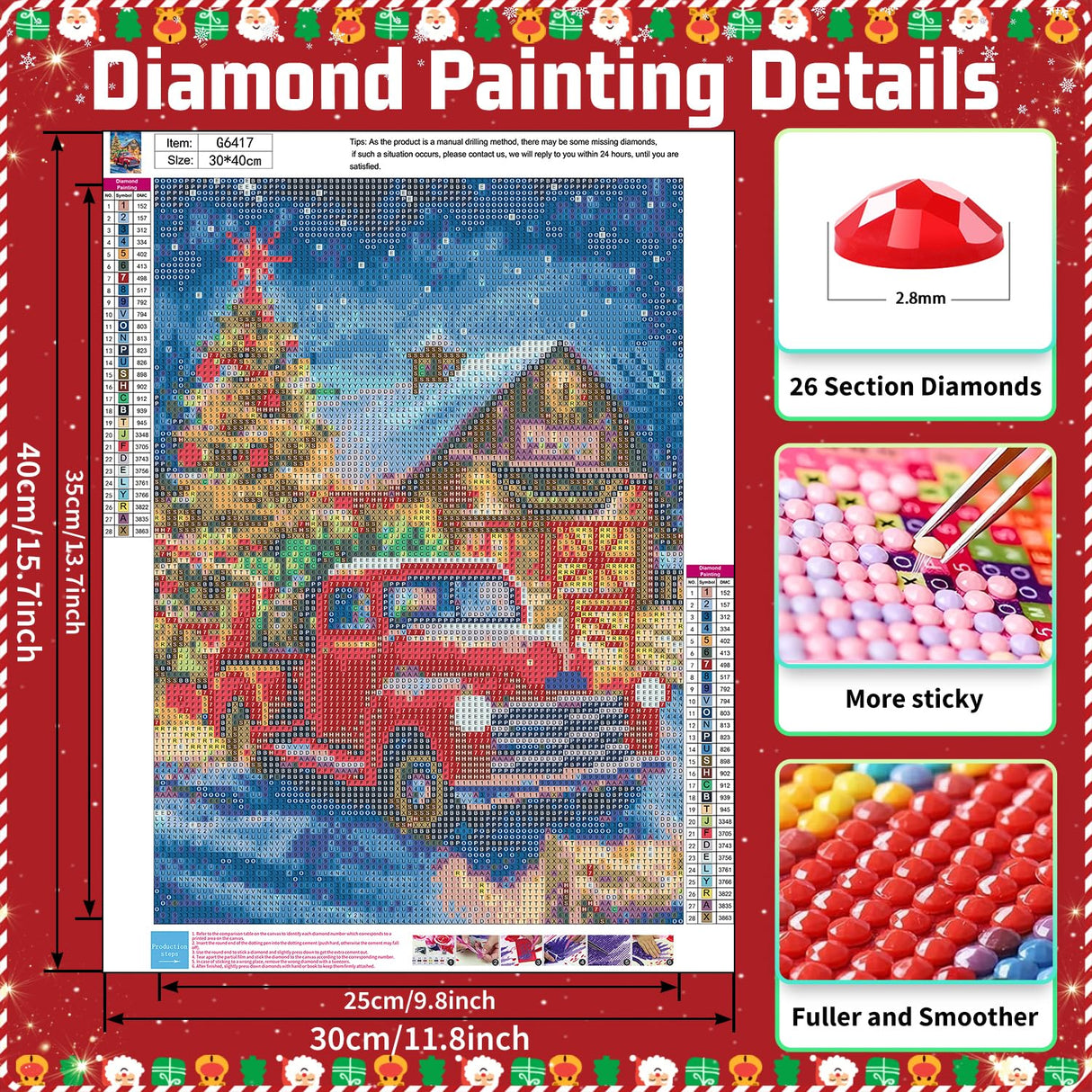 Christmas Diamond Painting Kits for Adults Red Truck Diamond Art Kits for Adults DIY 5D Diamond Painting Kits for Beginners Home Wall Decor 12x16inch Mandun