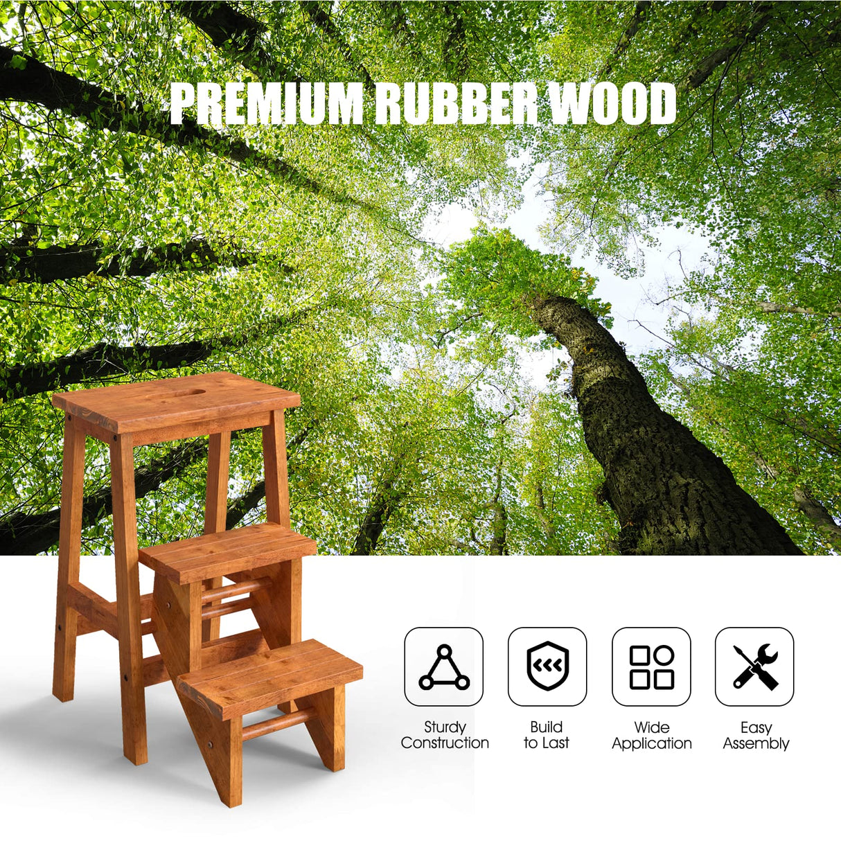 Costzon Folding 3 Step Stool, 3 in 1 Wooden Step Ladder with Handle, Non-Slip Pedal, Multifunctional Storage Shelf, Flower Rack for Kitchen, Library, Garage, Foldable Step Stool for Adults Kids Costzon