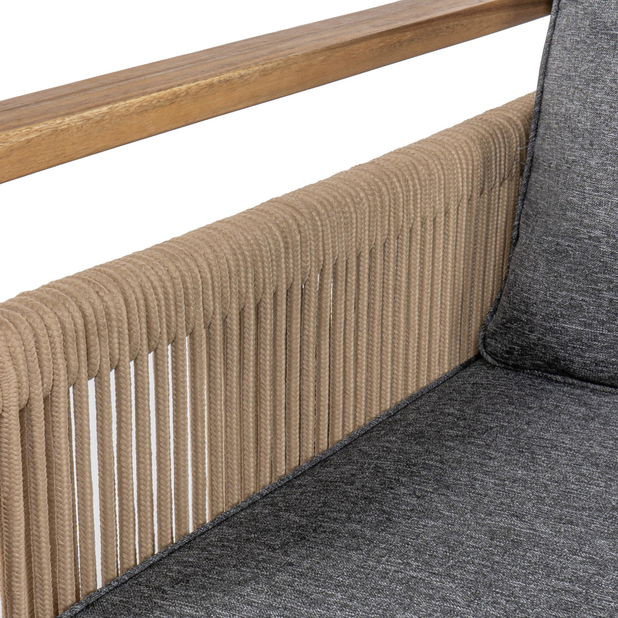 JONATHAN Y SFB1002B Gable 3-Seat Mid-Century Modern Roped Acacia Wood Outdoor Sofa with Cushions Scandinavian, Classic, Transitional, Industrial for Backyard, Patio, Porch, Gray/Teak Brown JONATHAN Y