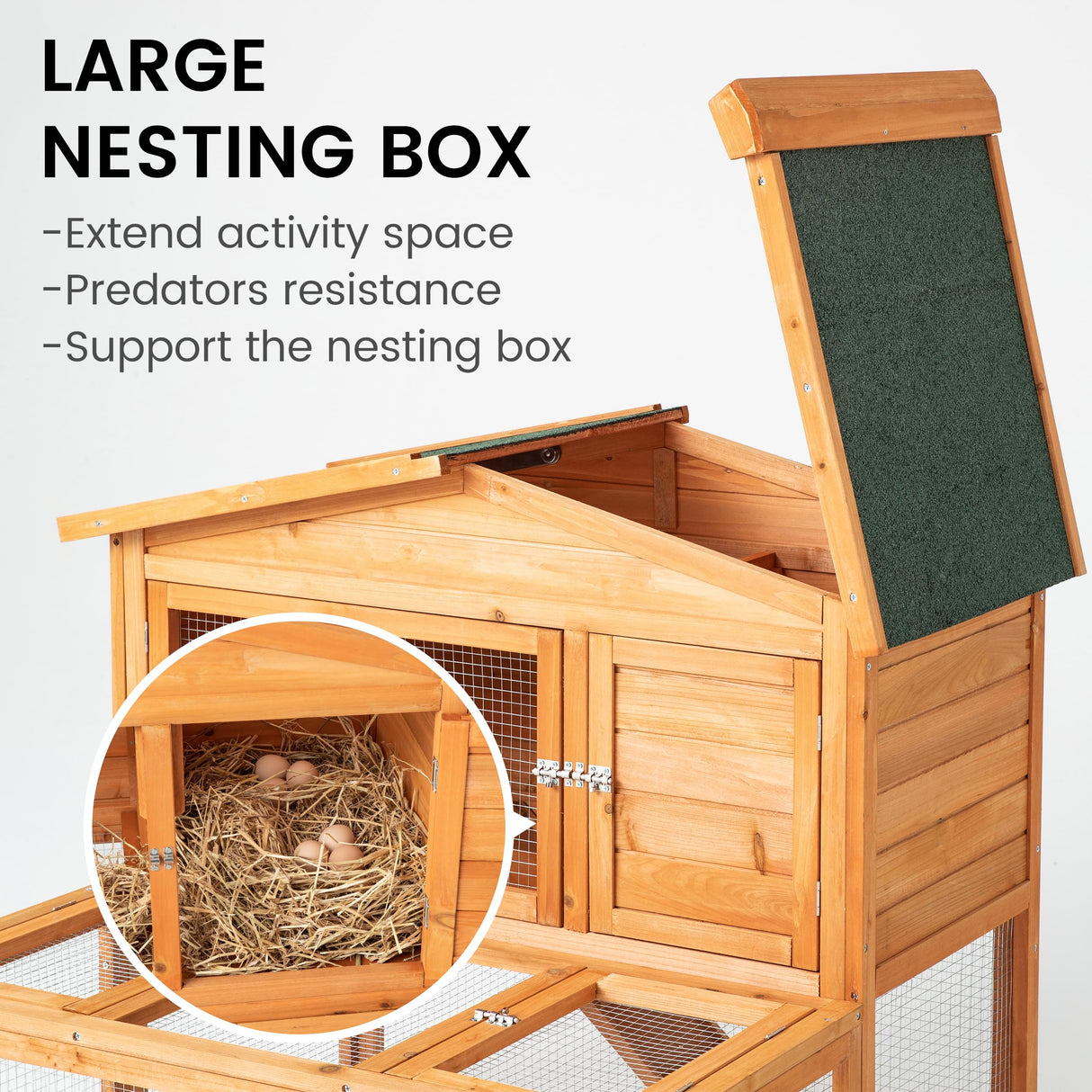 TAKUKA Outdoor Mobile Wooden Chicken Coop with Run, Small Animals Rabbit Hutch with Nest Box, 2 Story Duck Cage Hutch with Weatherproof for Backyard (43W*38D*39H) TAKUKA