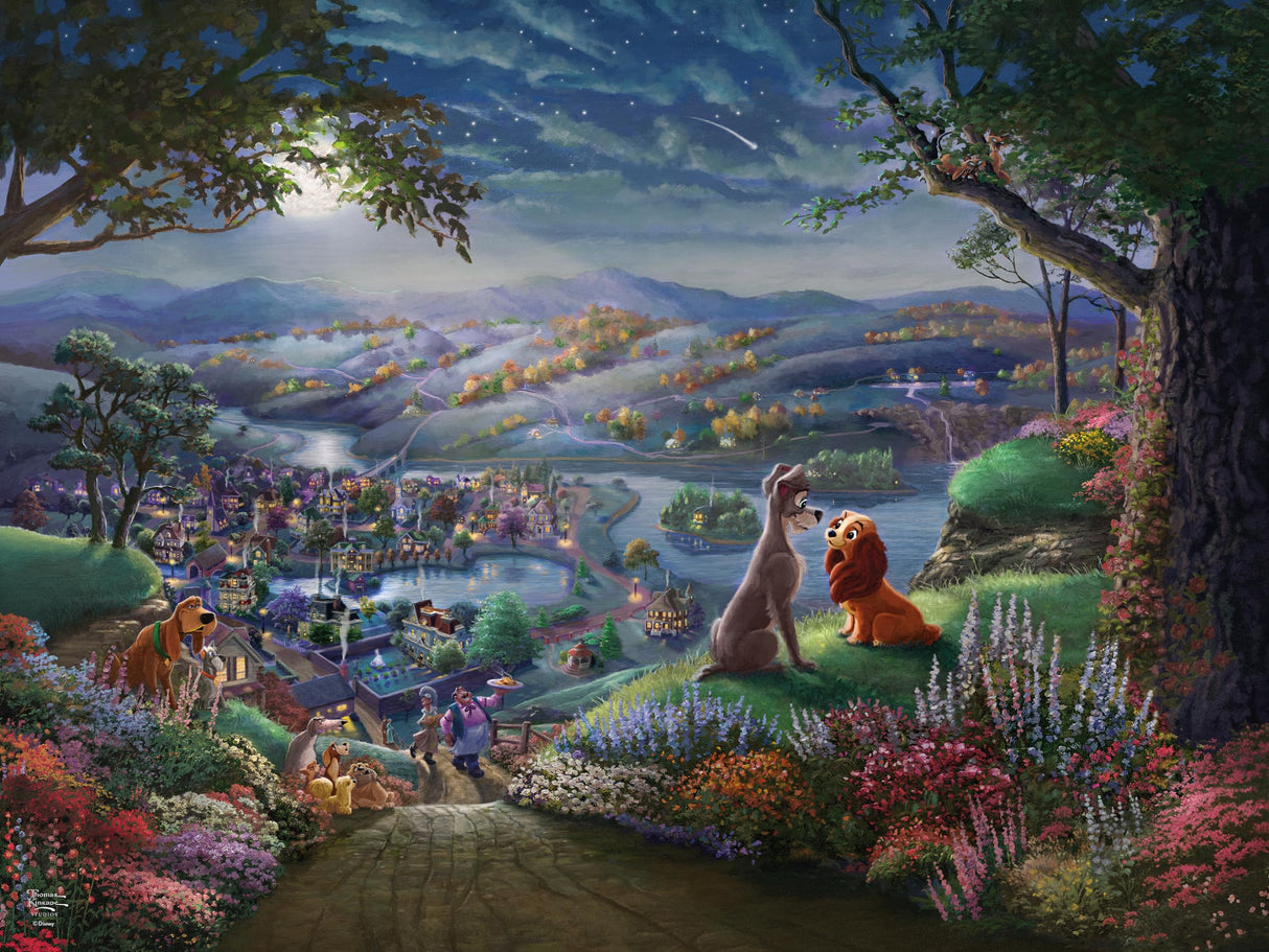 Ceaco - Disney - Thomas Kinkade - Lady and The Tramp Falling in Love - 300 Oversized Piece Jigsaw Puzzle Ceaco