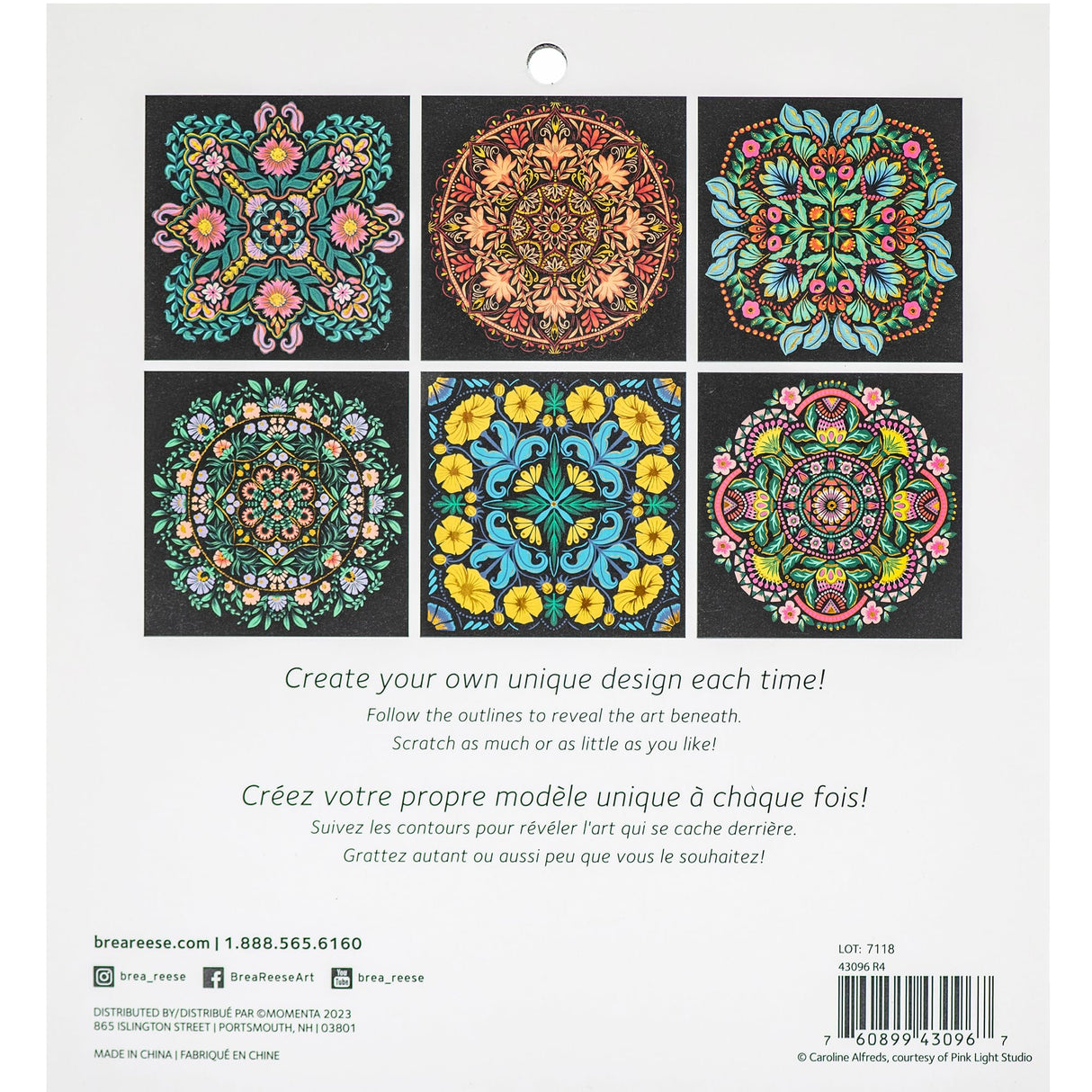 Brea Reese® Scratch Art Paper Pad - Mandala 8x8, 12 Designs, Metallic Guided Art Craft, Easy to Frame Art & Home Decor, Mindful Relaxation Brea Reese