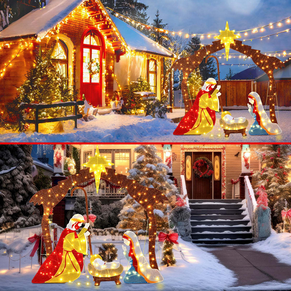 Tujoe Lighted Outdoor Nativity Scene Christmas Nativity Set with Yellow LED Lights Nativity Set Outdoor Christmas Yard Decorations Outdoor Christmas Holy Family Yard Decoration for Holiday Lawn Garden Tujoe