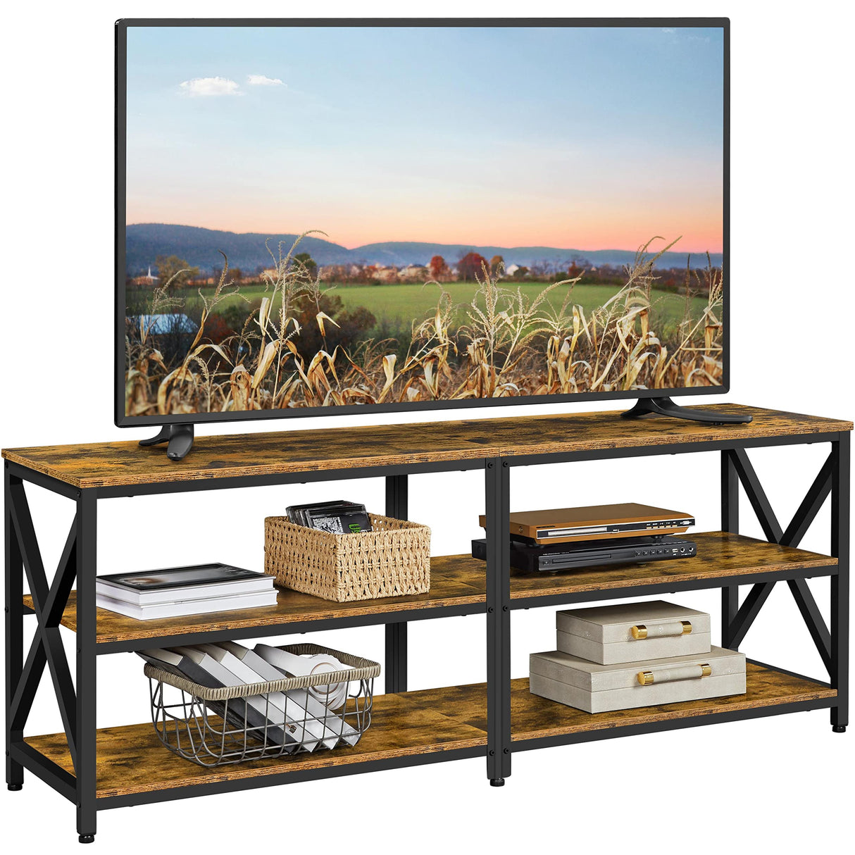 Yaheetech TV Stand for TVs Up to 70 Inches, Entertainment Center with 3-Tier Wooden Storage Shelves TV Console for Living Room, Rustic Brown Yaheetech